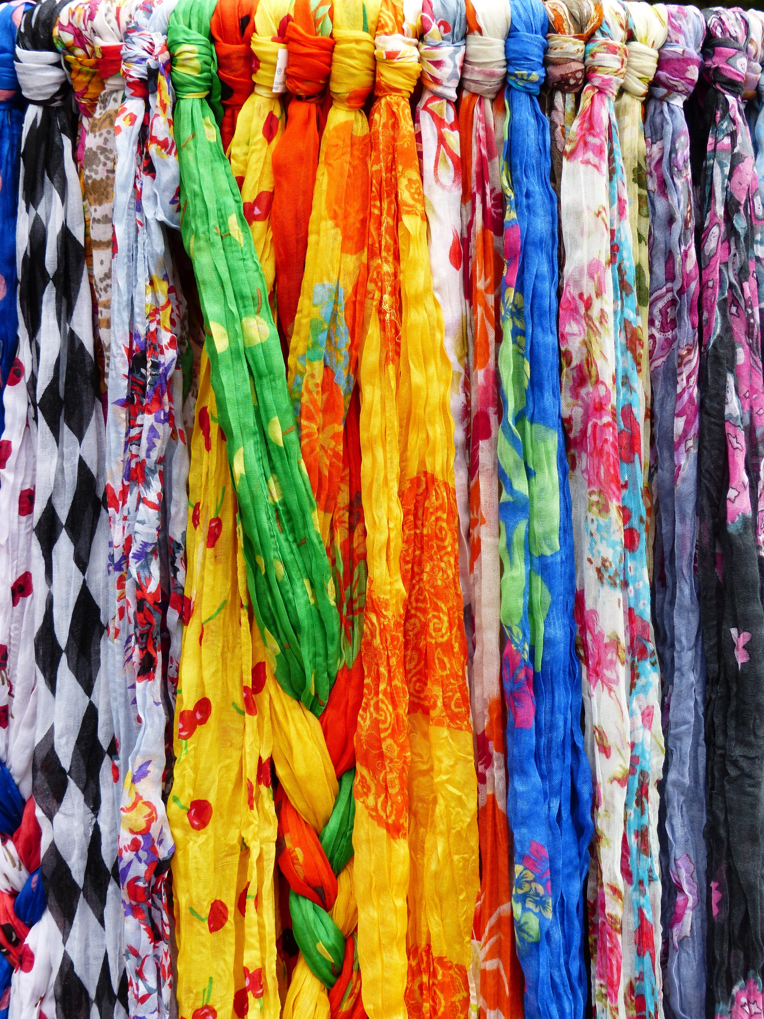 street market, no people, multi colored, variation, market, Colorful, pattern, Clothing, Towels, 4K, business, Scarves, collection, close-up, full frame, Phone HD Wallpaper