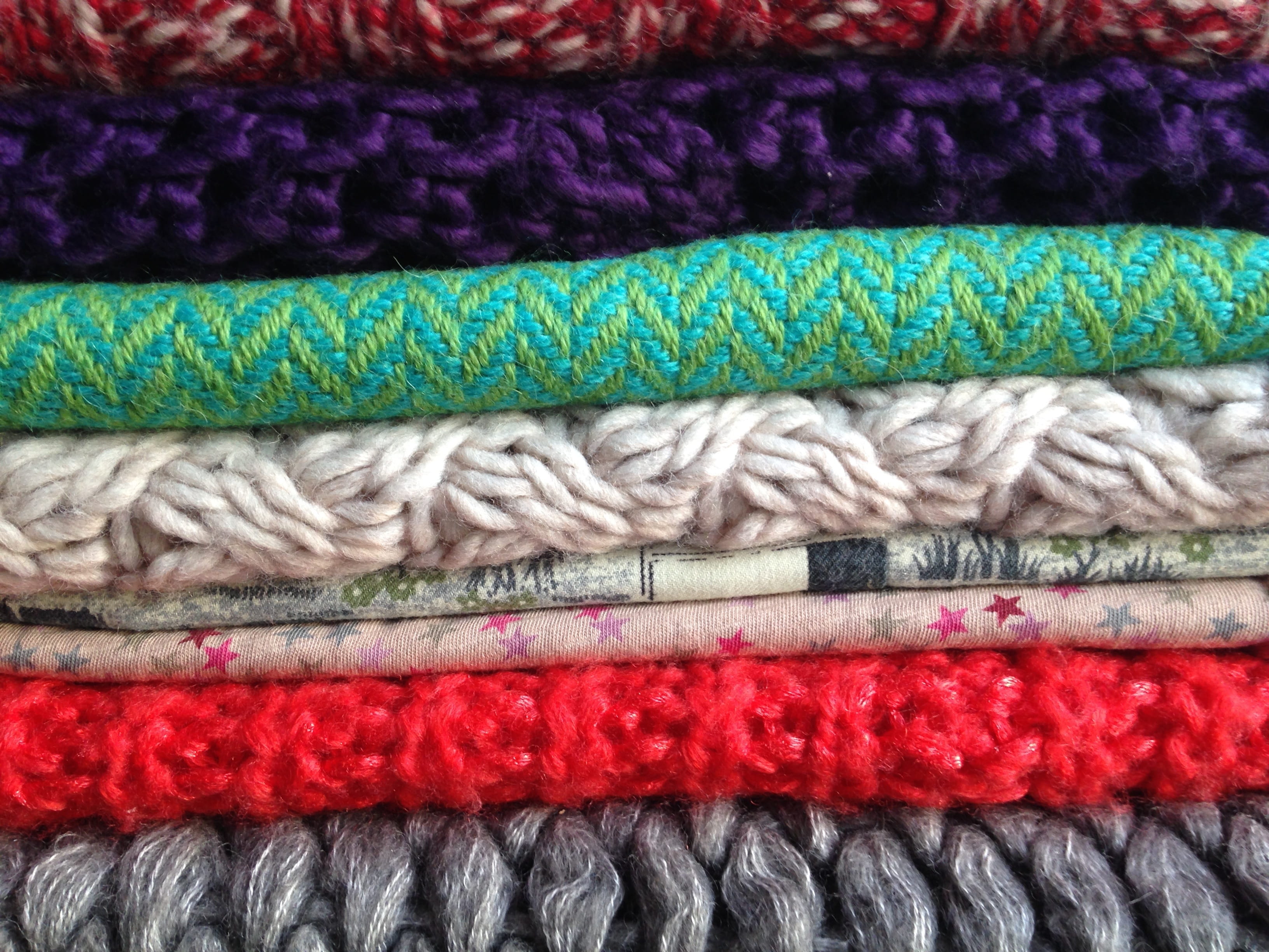 close-up, craft, Winter, pattern, multi colored, still life, Scarves, blue, art and craft, wool, textile, backgrounds, softness, no people, 2K, large group of objects, HD Wallpaper