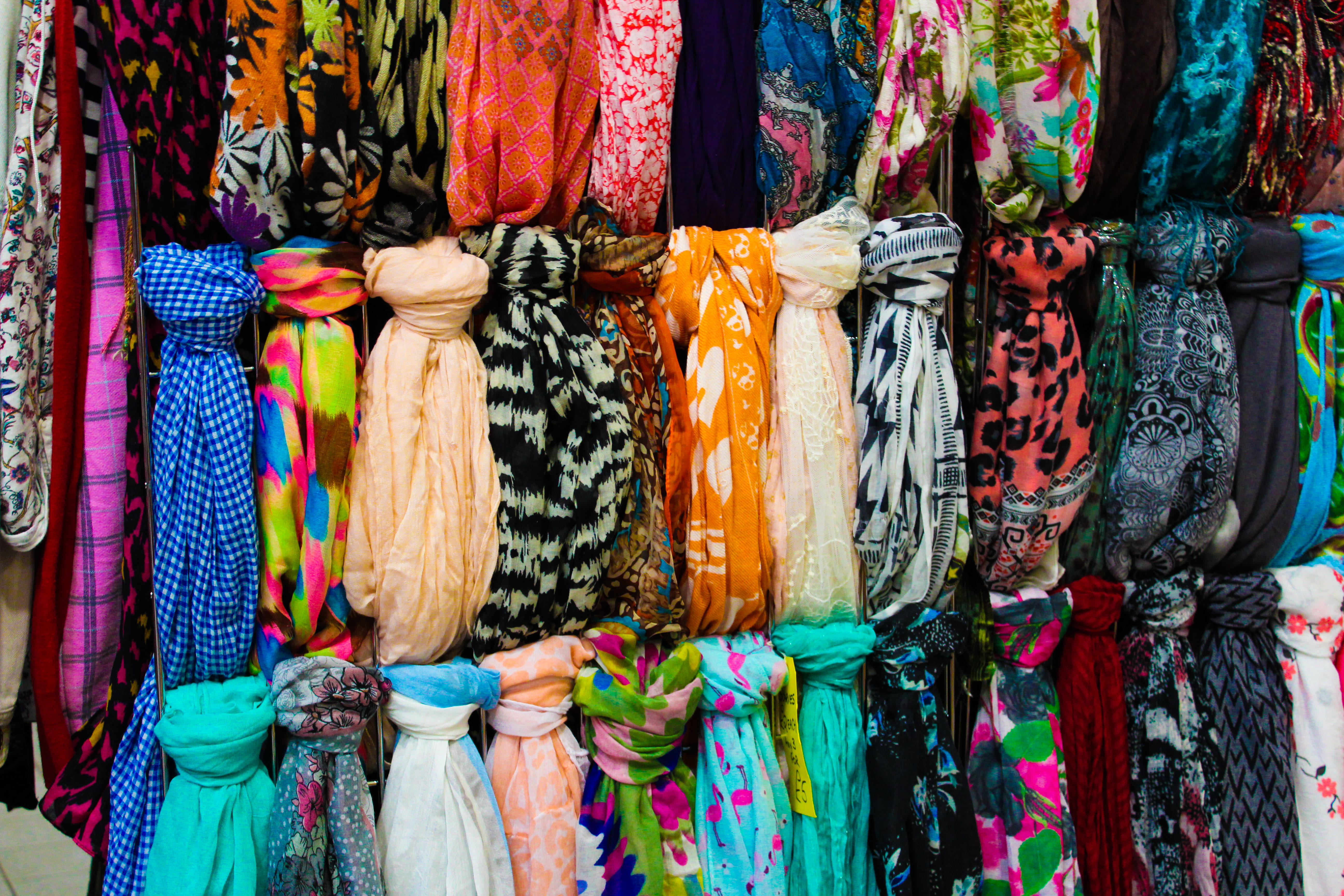 full frame, retail, no people, scarf, abundance, for sale, market stall, sale, 5K, large group of objects, business, consumerism, store, collection, colored, HD Wallpaper