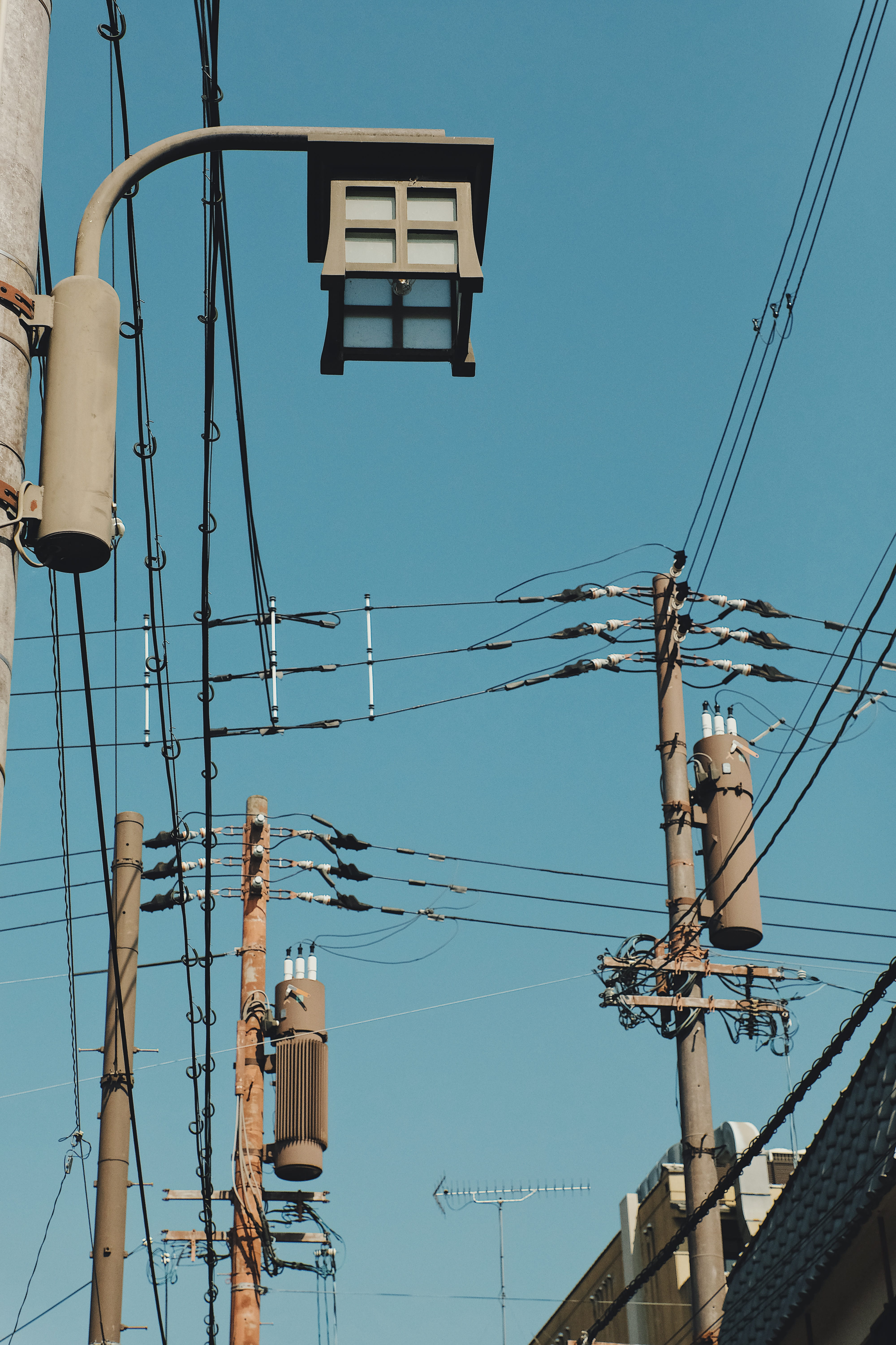 cable, kyoto, cathedral, no people, blue, architecture, technology, electrical equipment, urban, utility pole, view, complexity, japan, electric transmission tower, Phone HD Wallpaper