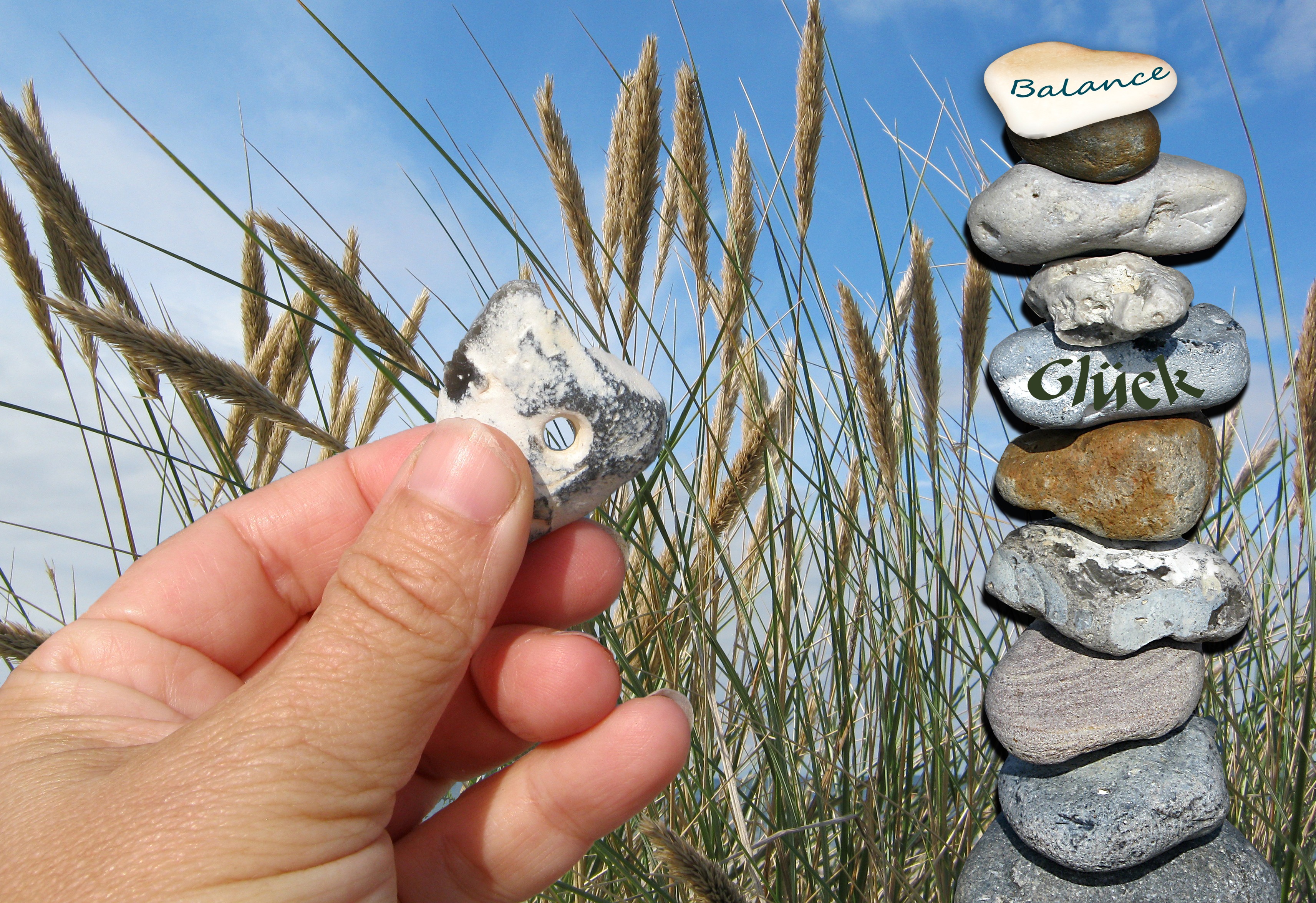 good luck storm, balance, outdoors, hole, 2K, chicken god, sea, plant, land, close-up, finger, beach, sky, luck, stone tower, hand, unrecognizable person, HD Wallpaper