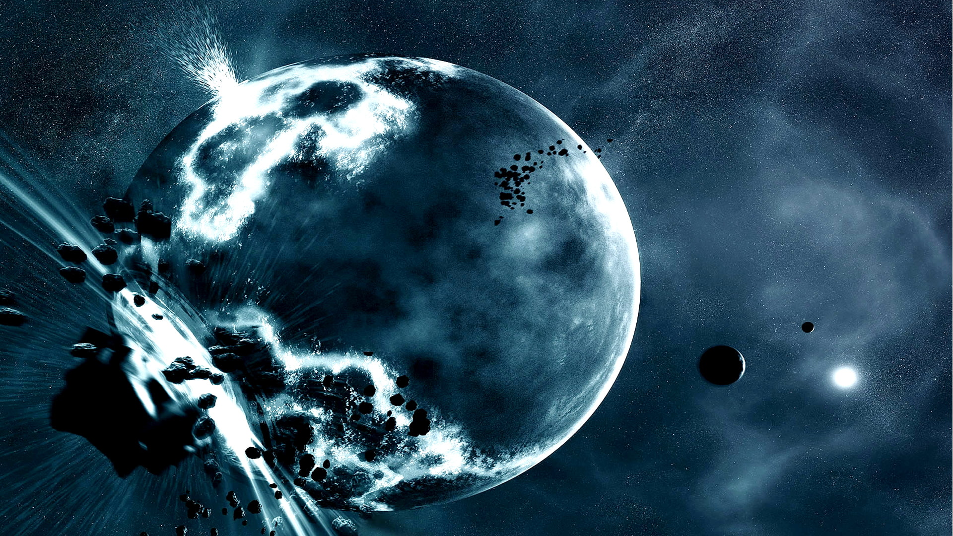 galaxy, moon, baam, universe, 1080P, boom, blue, meteorite, HD Wallpaper