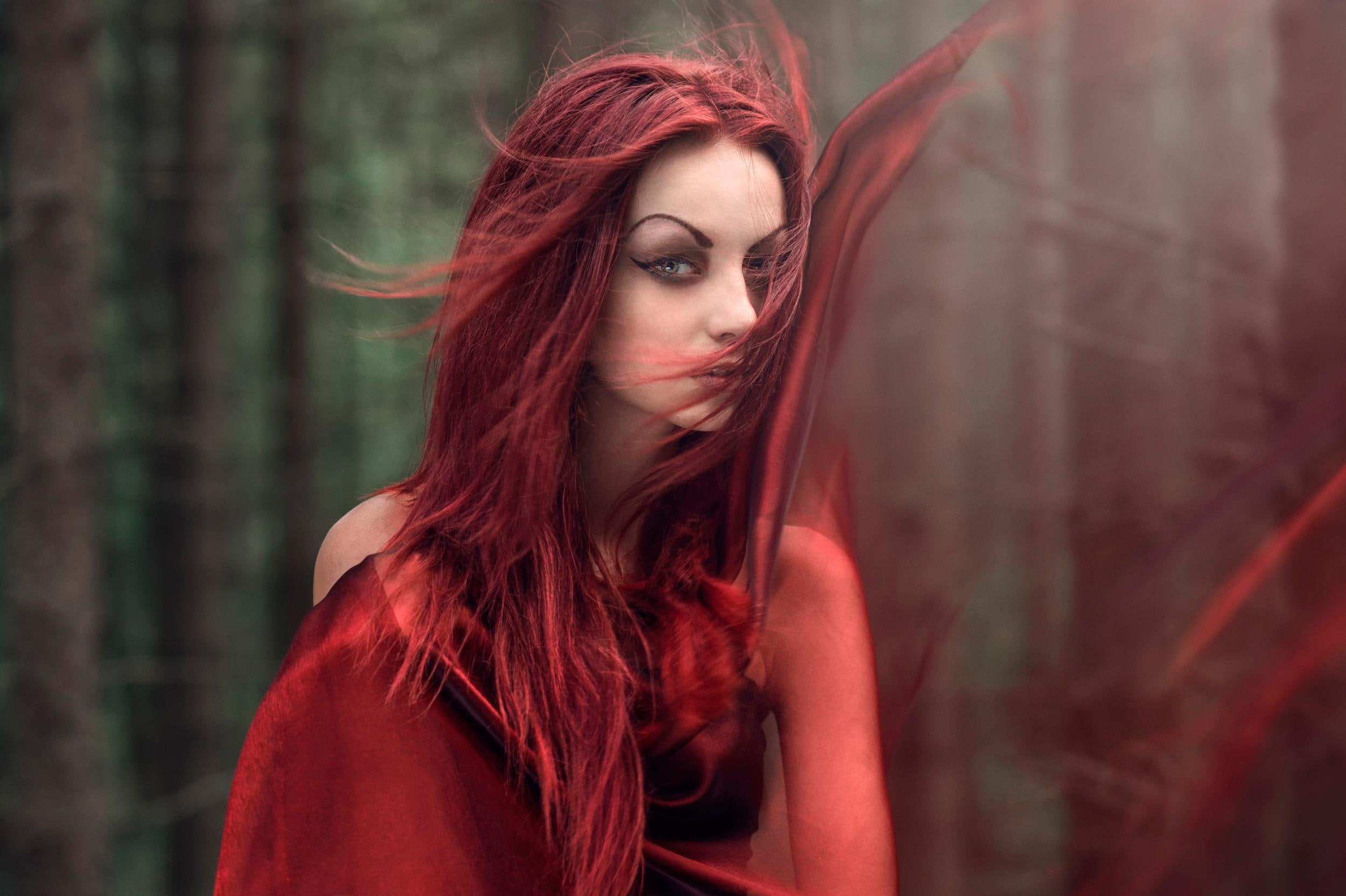 red, girl, hair, 1080P, red hair, wind, HD Wallpaper