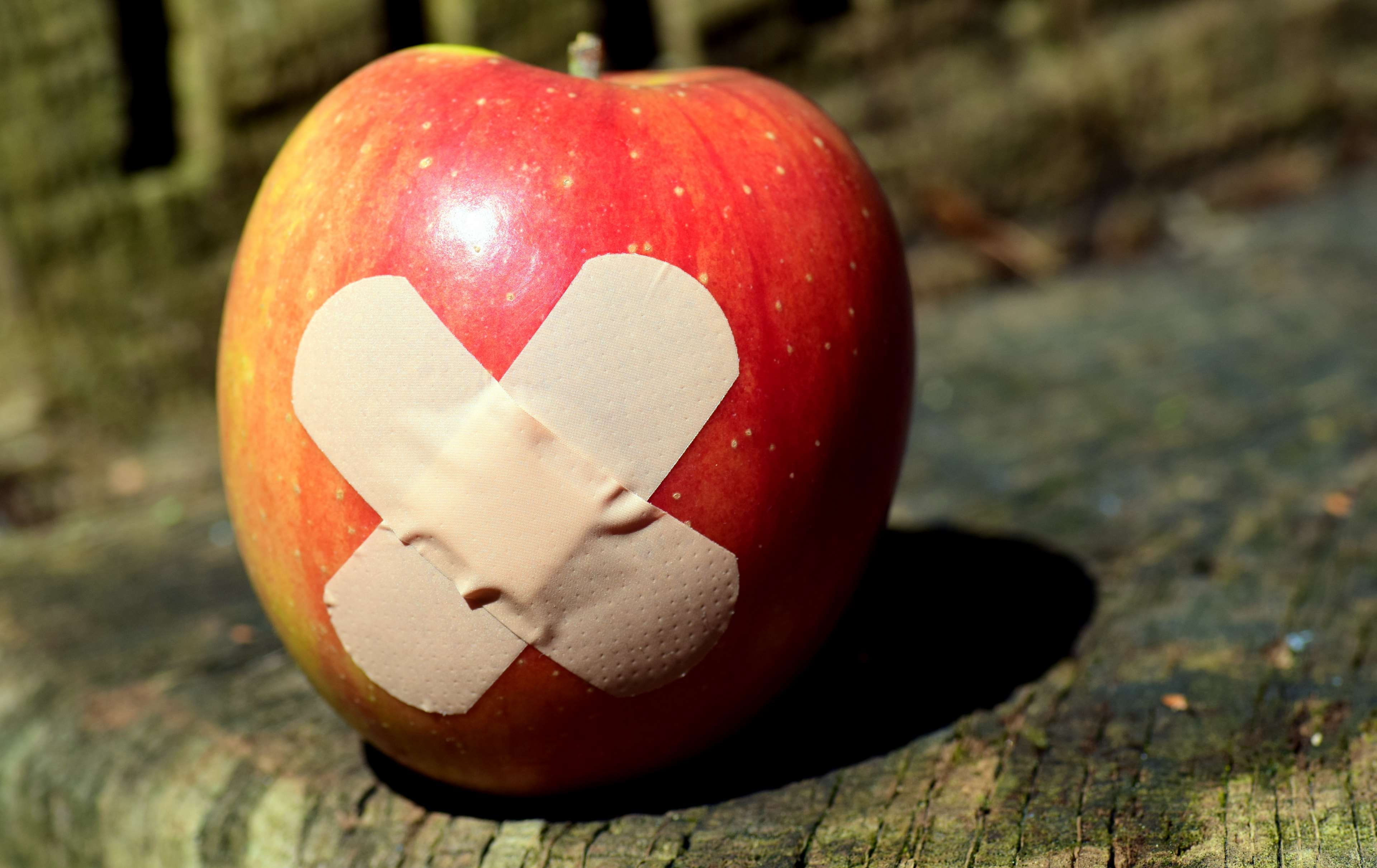 patch, first aid, emotion, injured, celebration, heart shape, eat healthy, food and drink, table, wound dressing, wood - material, indoors, fruit, food, HD Wallpaper