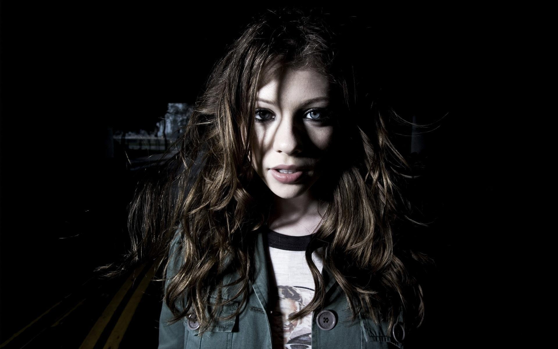 young adult, hair, long hair, smiling, leather, teenager, Dawn Summers, 1080P, headshot, Gothic, Buffy the Vampire Slayer, actress, black background, portrait, HD Wallpaper