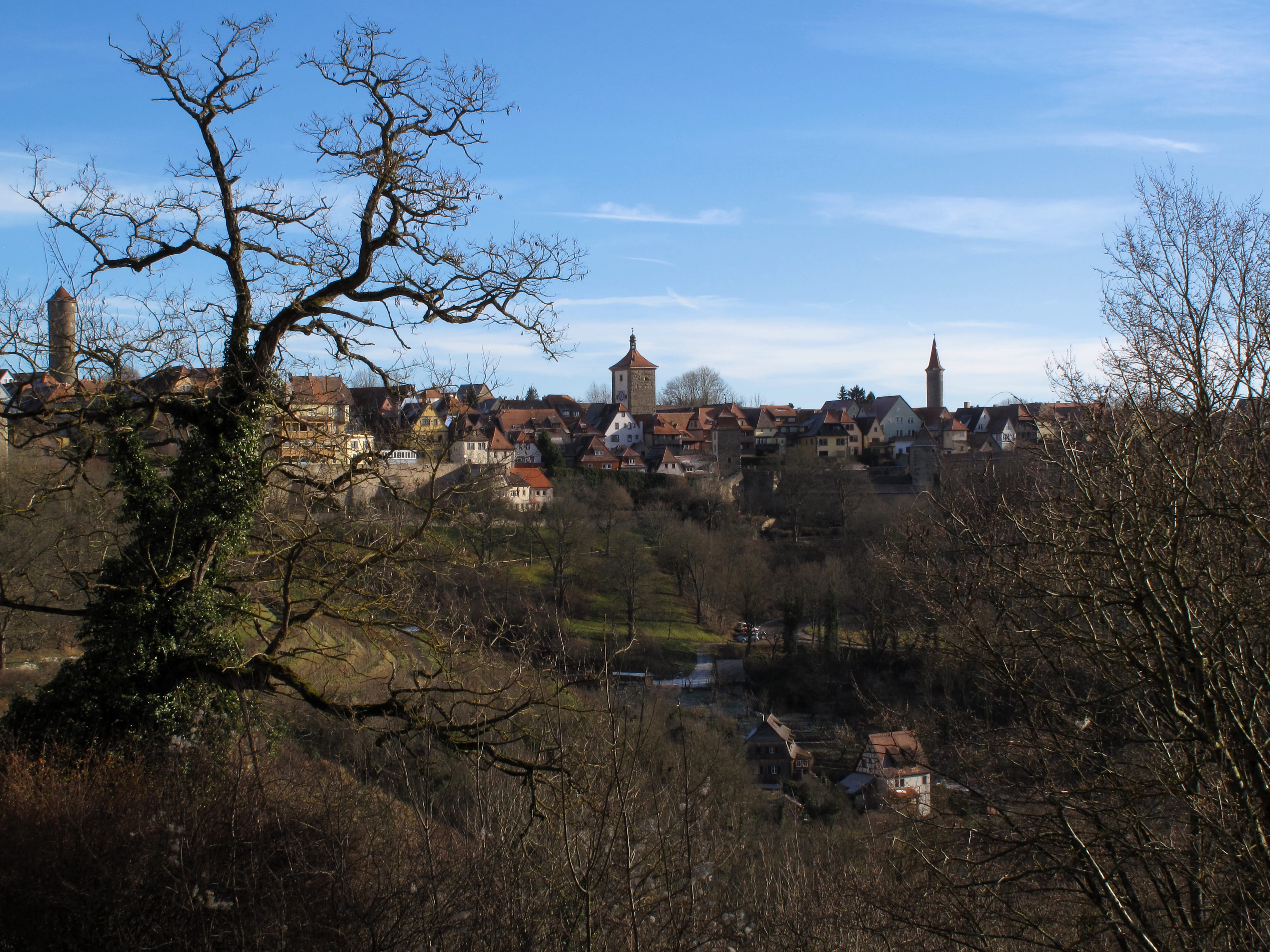 land, nature, day, bare tree, built structure, travel, town, plant, building, medieval, sky, Rotherburg ob der Tauber, architecture, building exterior, HD Wallpaper