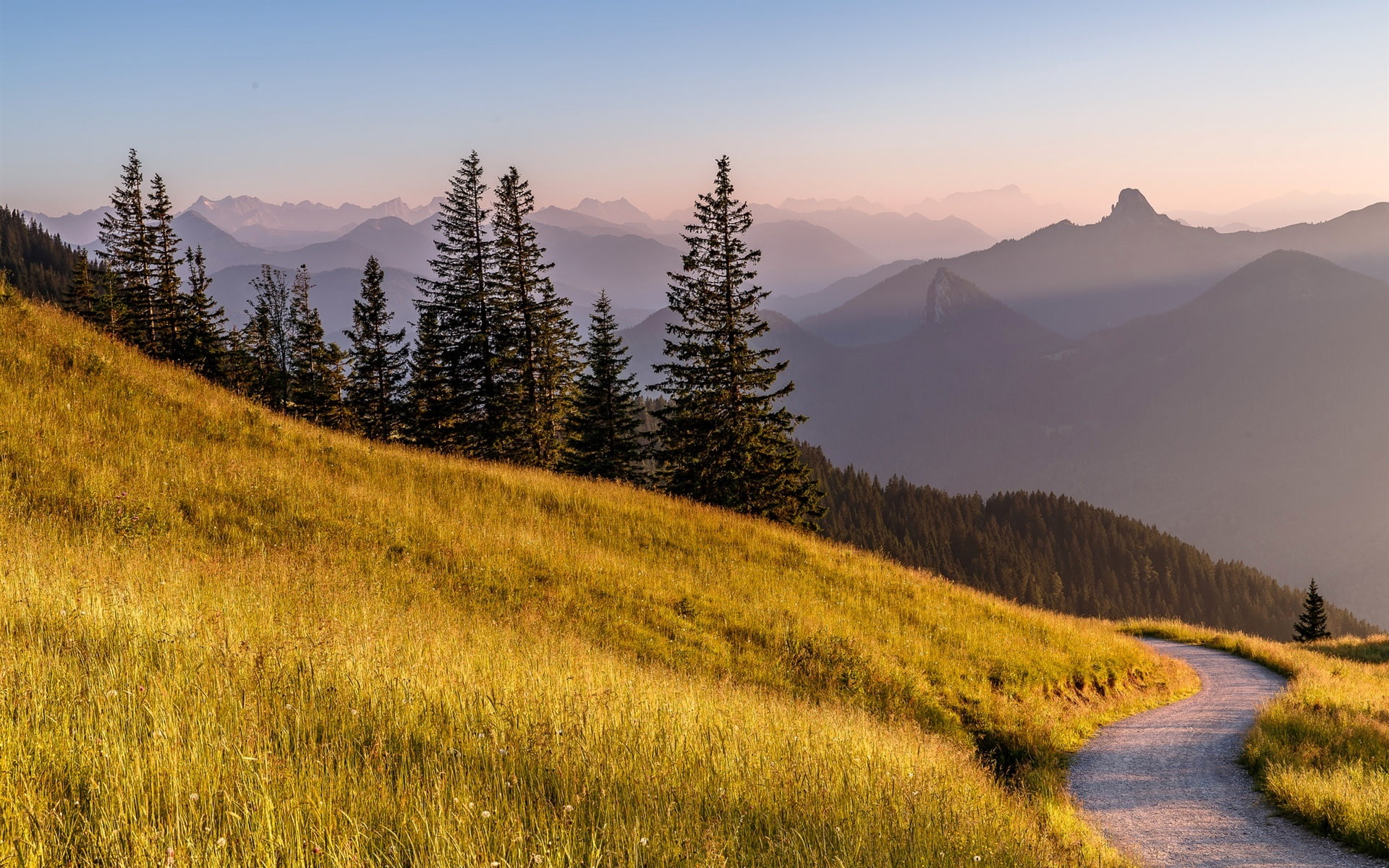 Germany, Trees, Mountain, Bavaria, Grass, 1080P, Road, Alps, HD Wallpaper