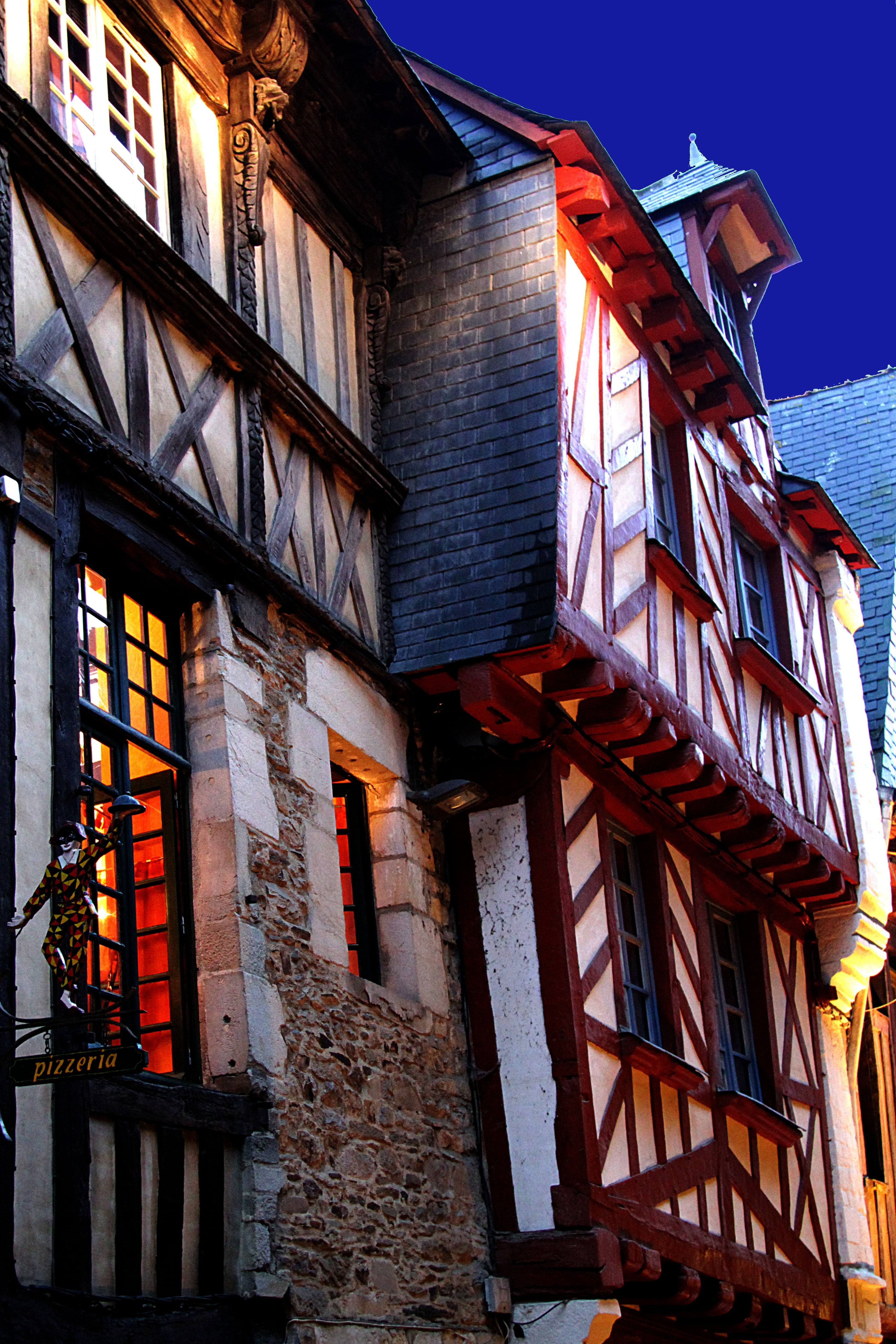 fire escape, architecture, staircase, nature, illuminated, half-Timbered, blue, urban Scene, day, france, flag, town, street, old, low angle view, atlantic coast, Phone HD Wallpaper