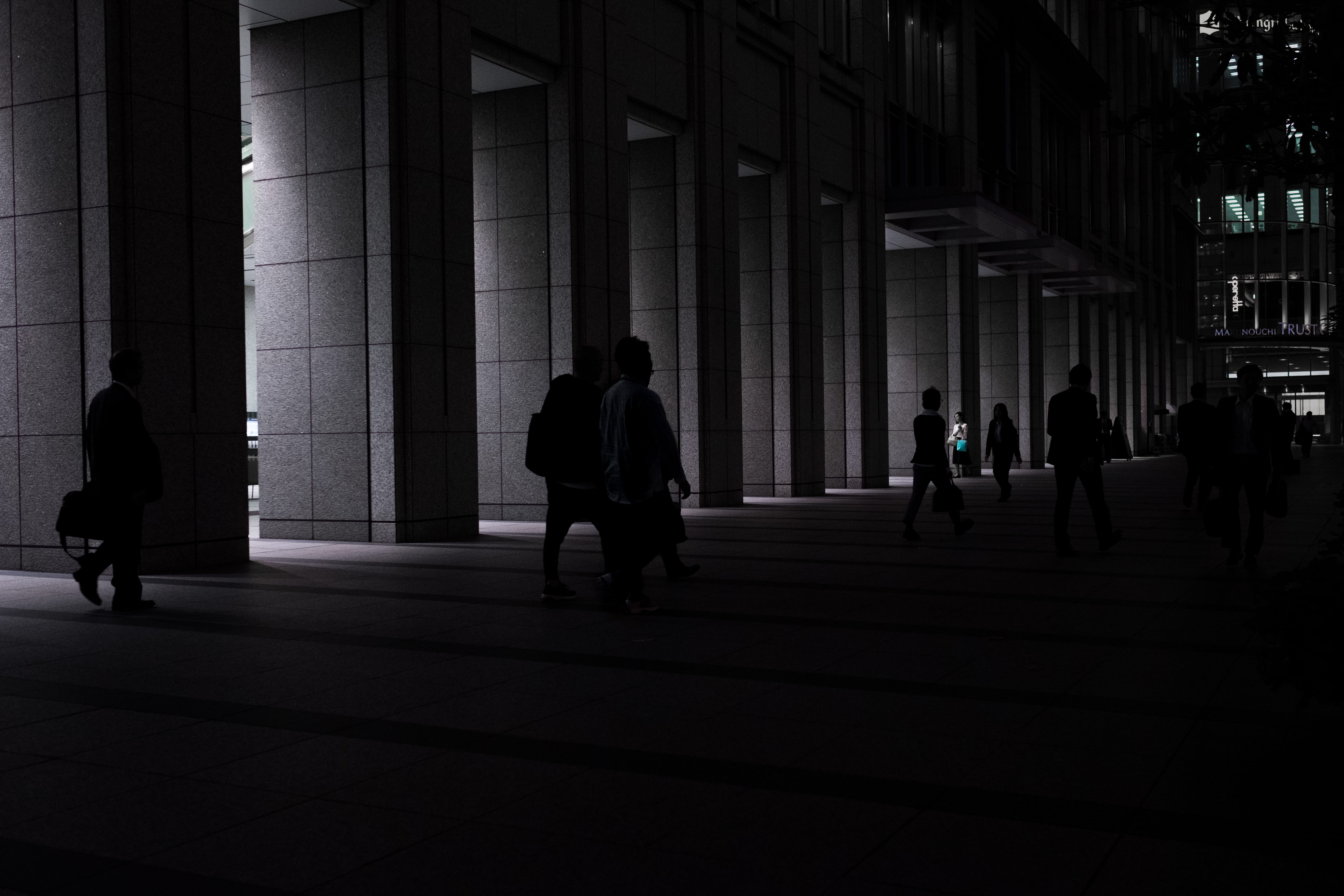 stone, urban, travel, group, building, colonnade, time, leisure activity, architectural column, group of people, crowd, street, dark, silhouette, adult, HD Wallpaper