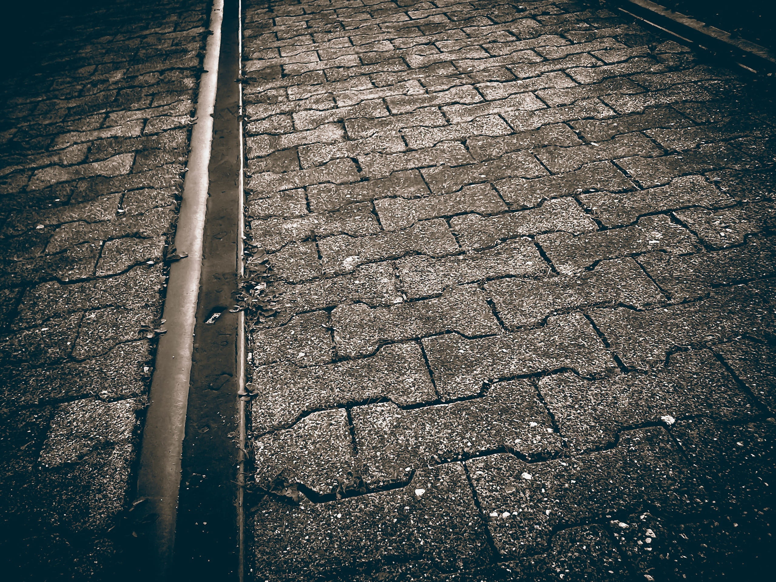 paving stones, textured, backgrounds, sidewalk, high angle view, vignette, sunlight, stone, asphalt, nature, 2K, city, rail, day, cobbled, feel, street, HD Wallpaper