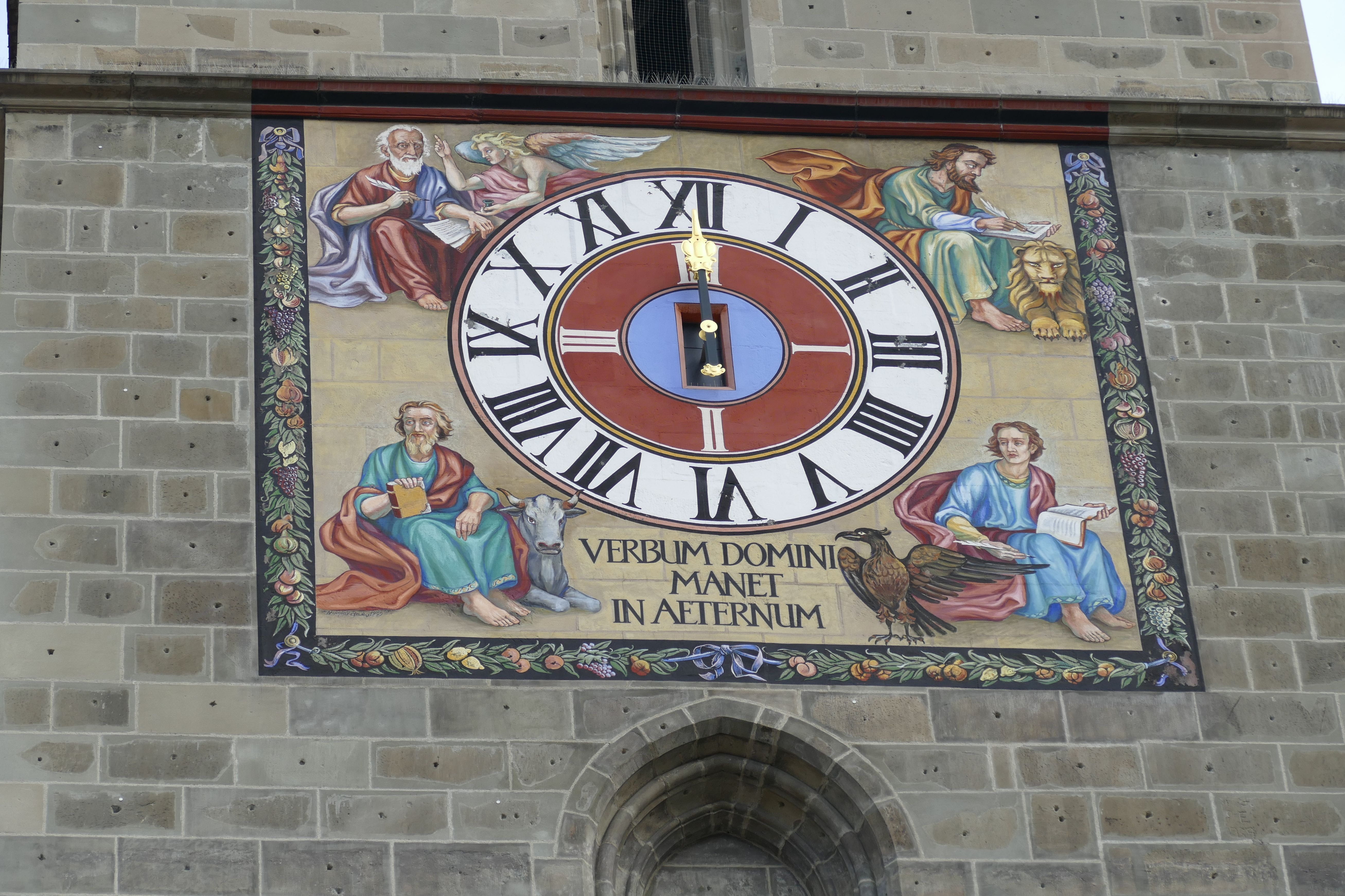 time, church, human representation, art and craft, building exterior, clock face, building, mural, history, belief, carpathian mountains, spirituality, HD Wallpaper