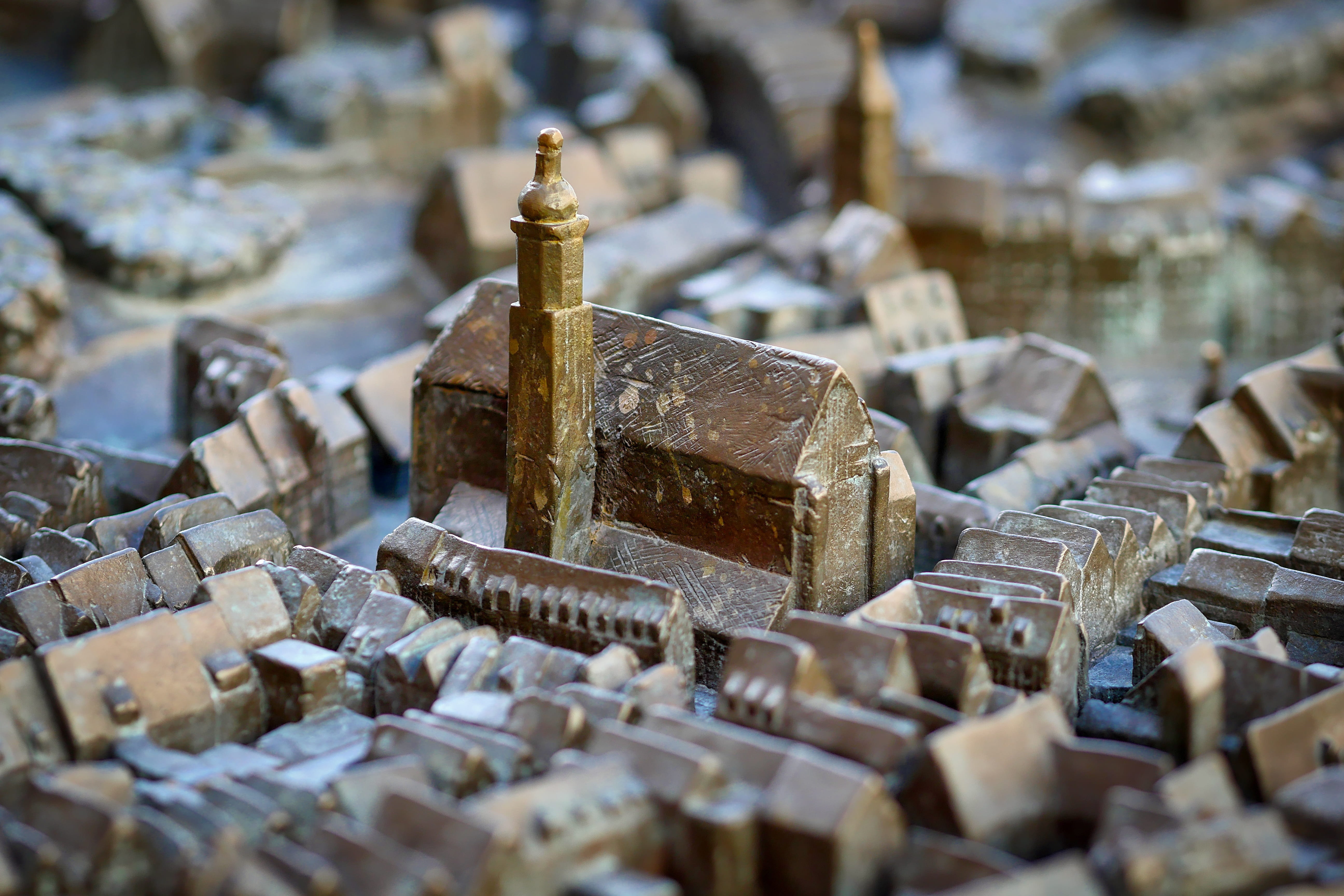 stone, old, building, architecture, day, miniature, bronze, tourism, obsolete, church, still life, 5K, selective focus, model town, relief, bavaria, historic center, HD Wallpaper