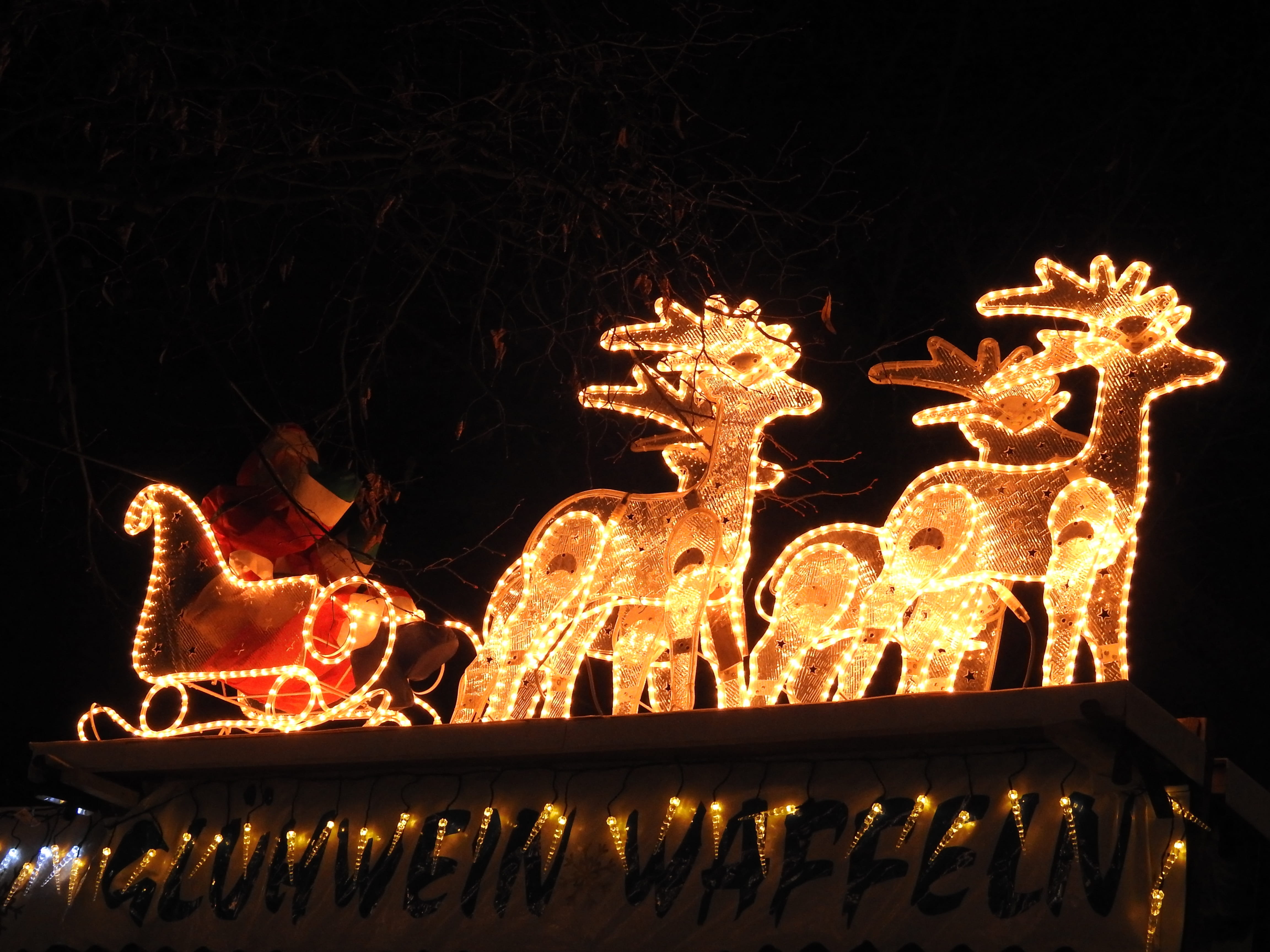 christmas motif, waffles, decoration, night, outdoors, festival, illuminated, fire, christmas market, santa claus, reindeer, event, christmas decoration, HD Wallpaper