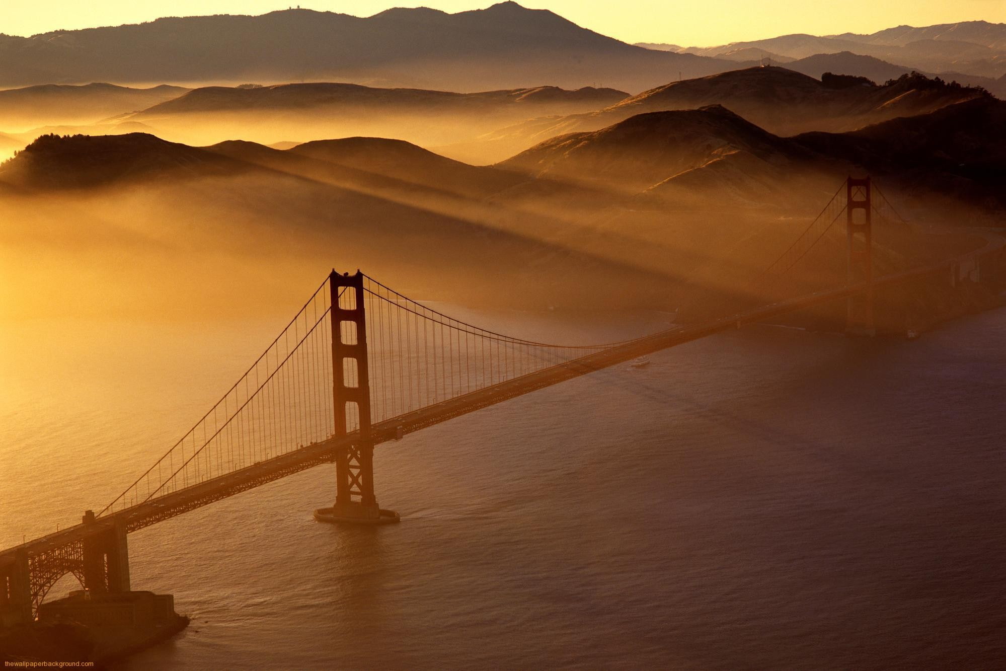 landscape, mist, bridge, hills, photography, river, 1080P, Golden Gate Bridge, sunset, mountains, HD Wallpaper