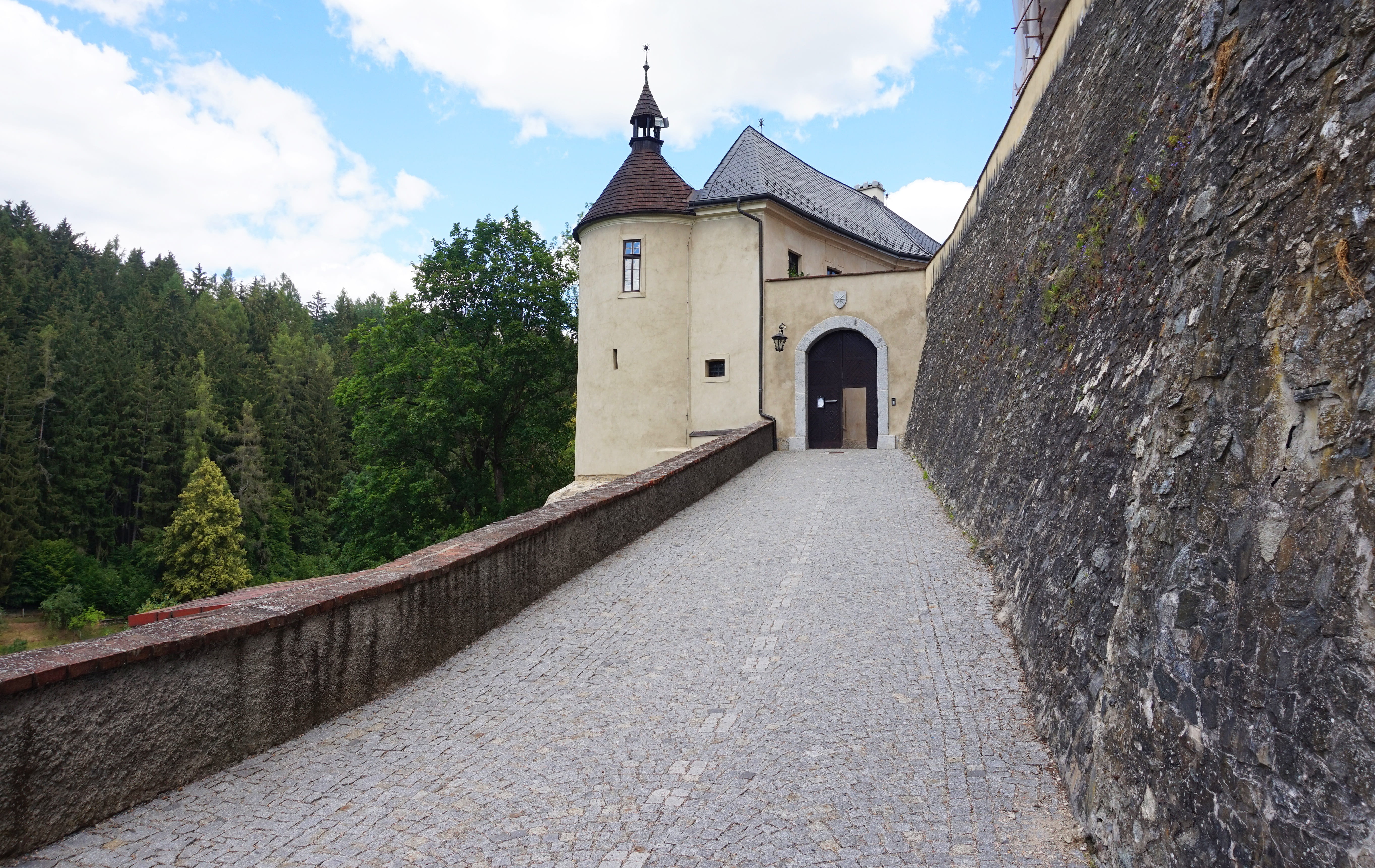 religion, tree, day, building, place of worship, plant, outdoors, cloud - sky, built structure, castle, no people, 5K, stone wall, door, entrance, spirituality, HD Wallpaper