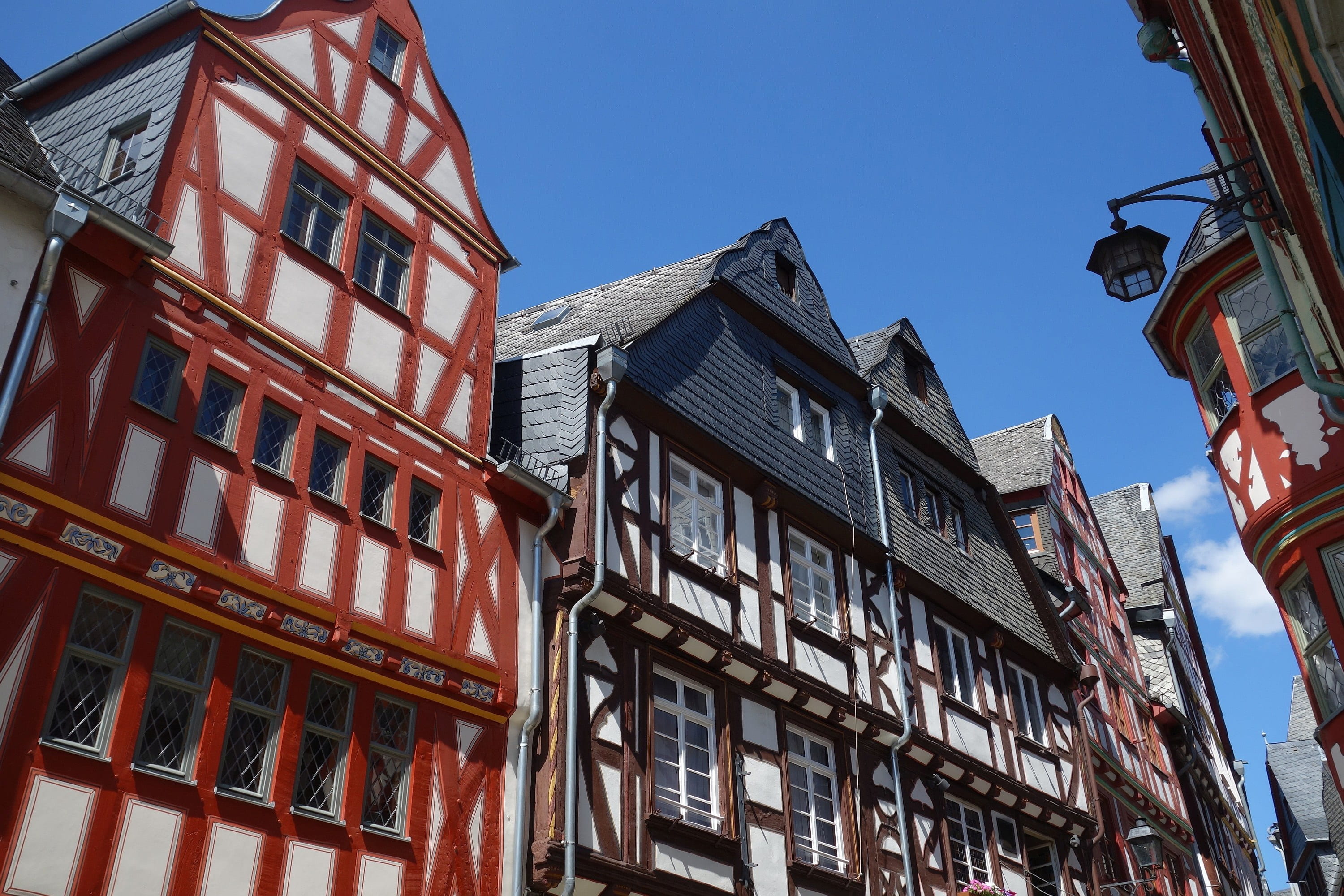 city, old town, nature, building exterior, sky, the past, history, the lahn valley, sign, clear sky, truss, built structure, germany, window, hesse, lahn, HD Wallpaper