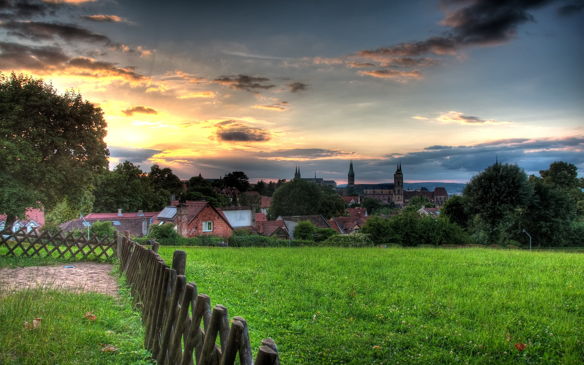 Houses, Clouds, Sunset, Beautiful, Grass, 1080P, Bamberg, Scenery, HD Wallpaper