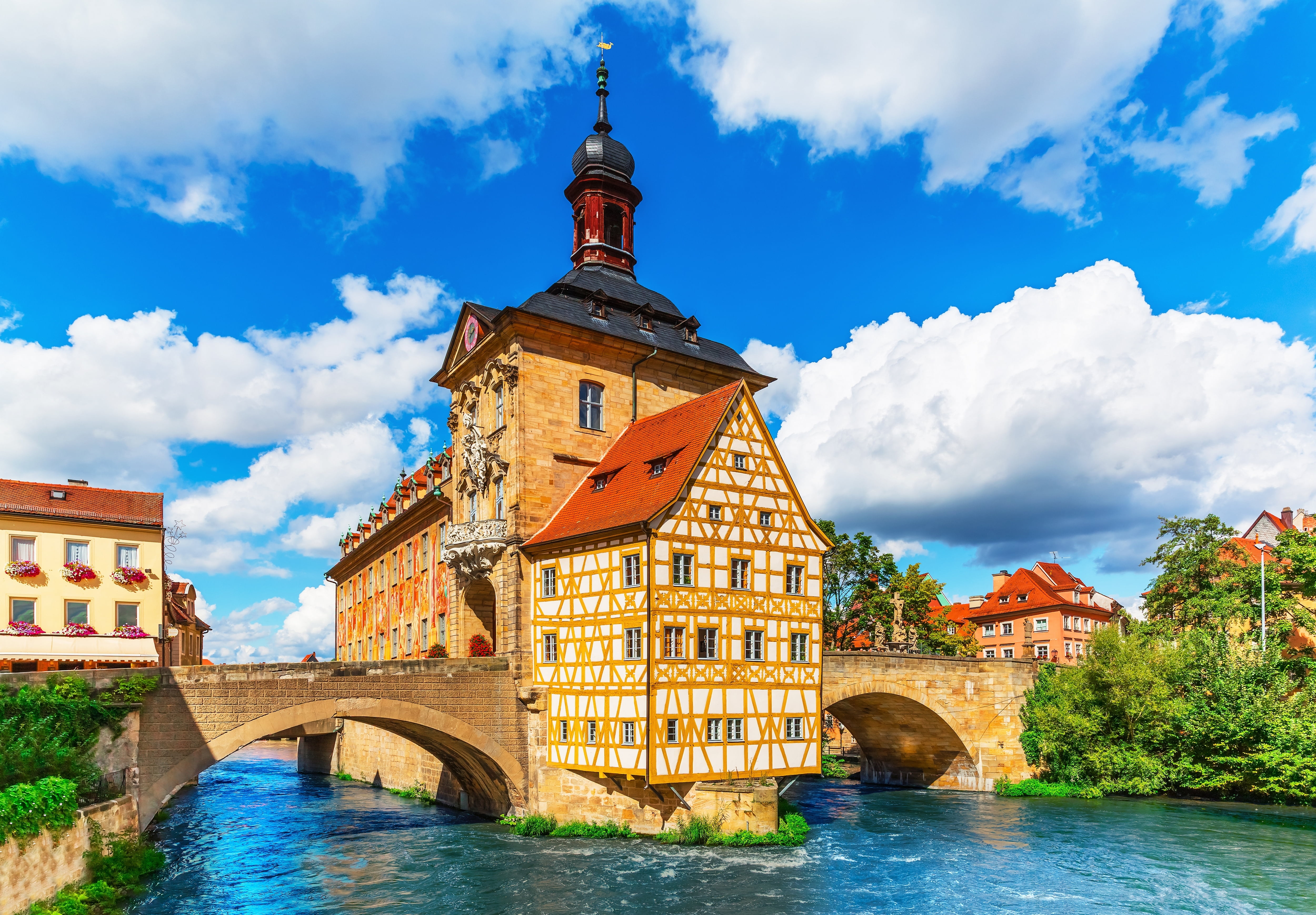building exterior, cloud - sky, tower, nature, Bavaria, architecture, Bayern, history, building, bridge - man made structure, travel destinations, arch, HD Wallpaper