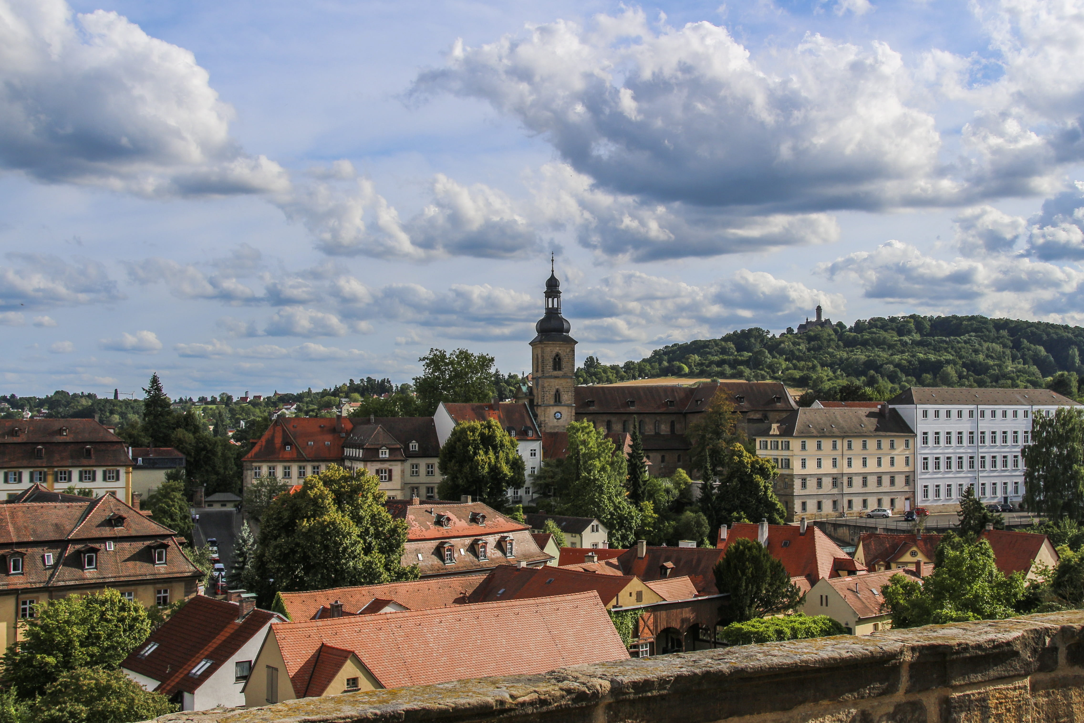 building, plant, roof, 4K, church, architecture, sky, city, town, cityscape, belief, place of worship, cloud - sky, no people, bamberg, day, residential district, HD Wallpaper
