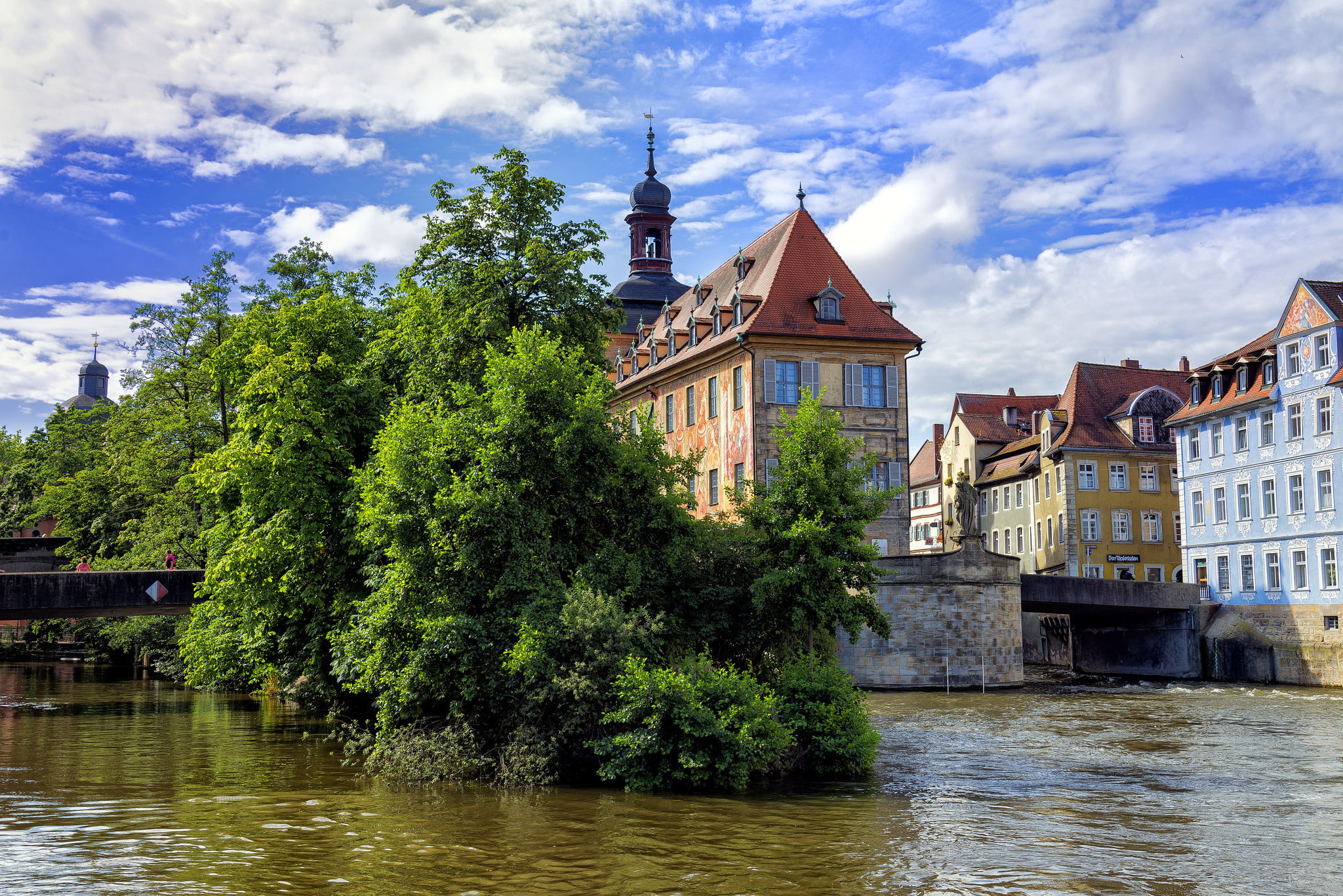 bridge, Bamberg, home, river, Germany, trees, 1080P, channel, HD Wallpaper