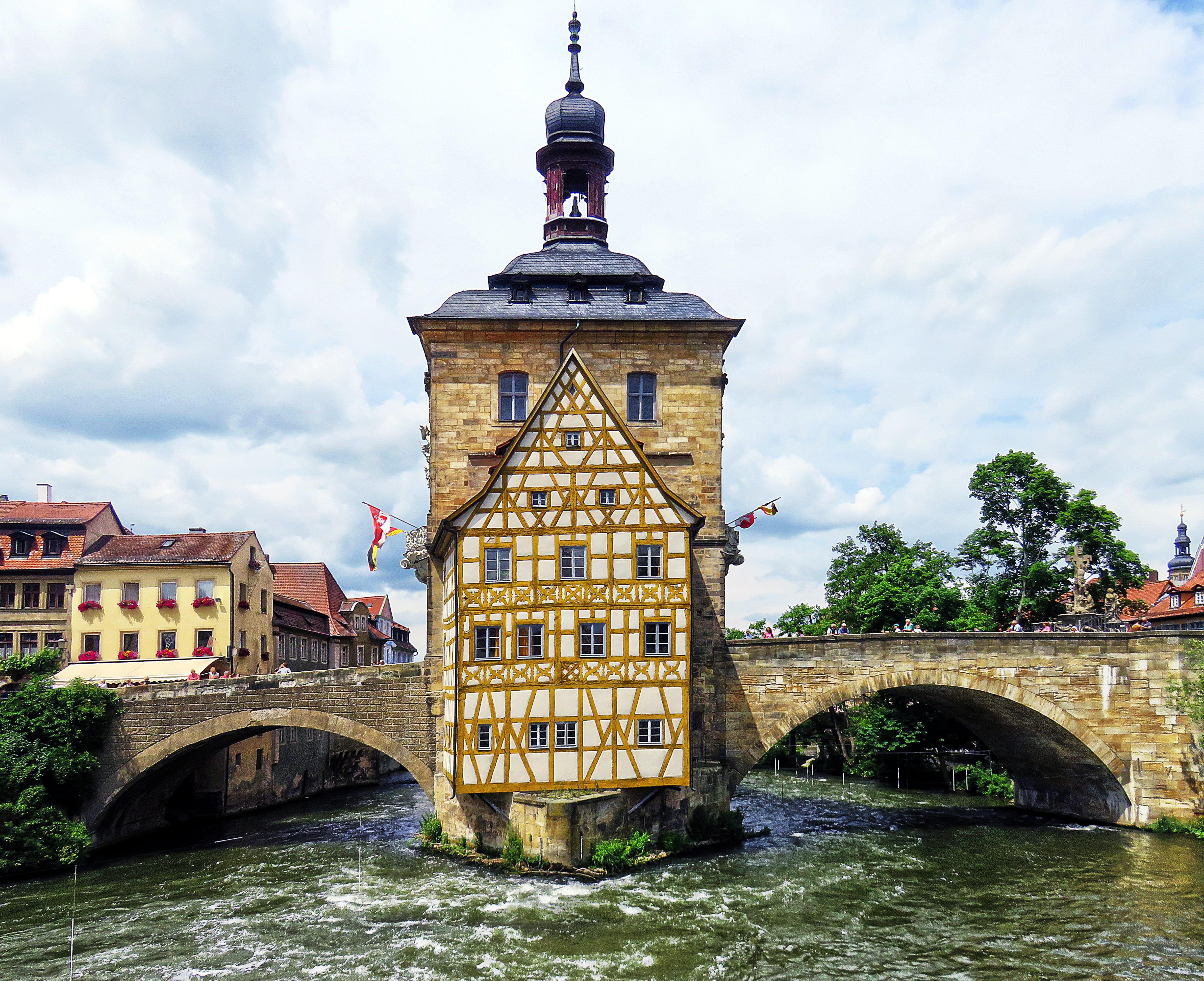 tower, nature, tourism, historically, regnitz, old, travel Destinations, concrete, architecture, built Structure, water, tree, canal, near, europe, Bamberg, HD Wallpaper