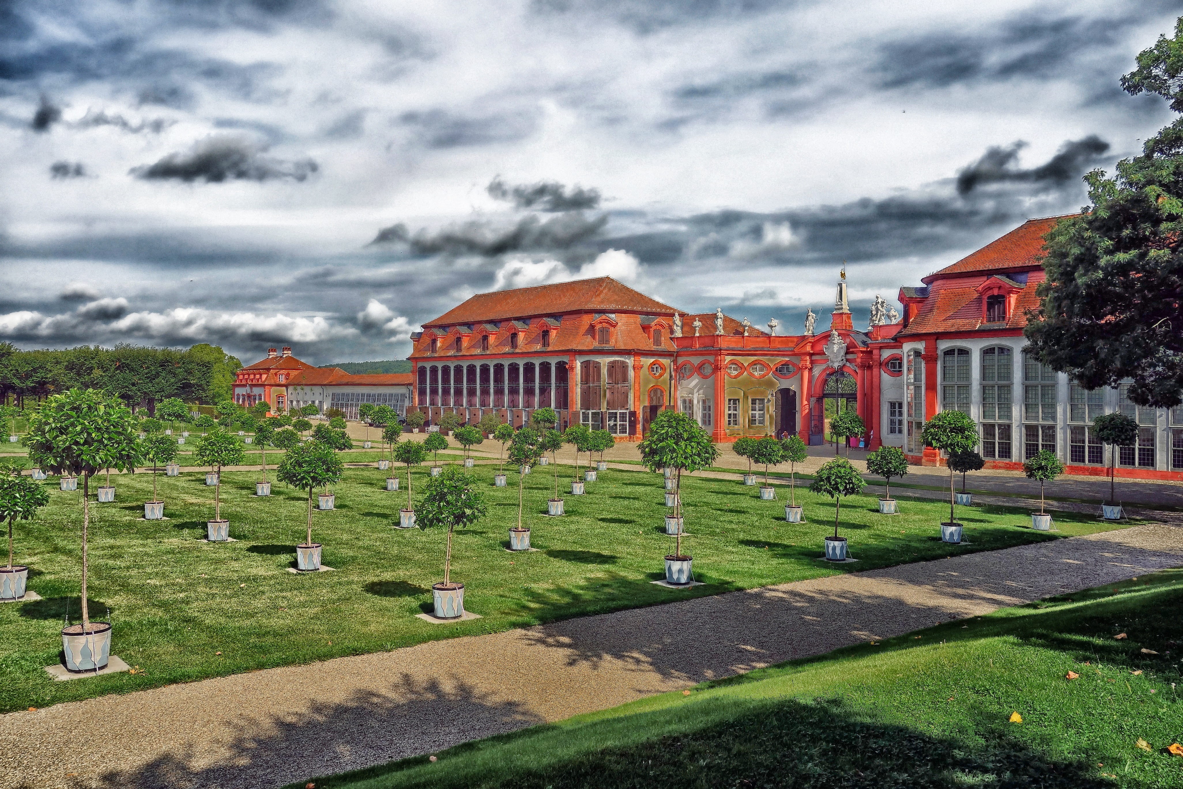 built structure, Bamberg, plant, grass, spring, travel destinations, building, sky, lawn, formal garden, historical, the past, trees, Palace, hdr, outside, HD Wallpaper