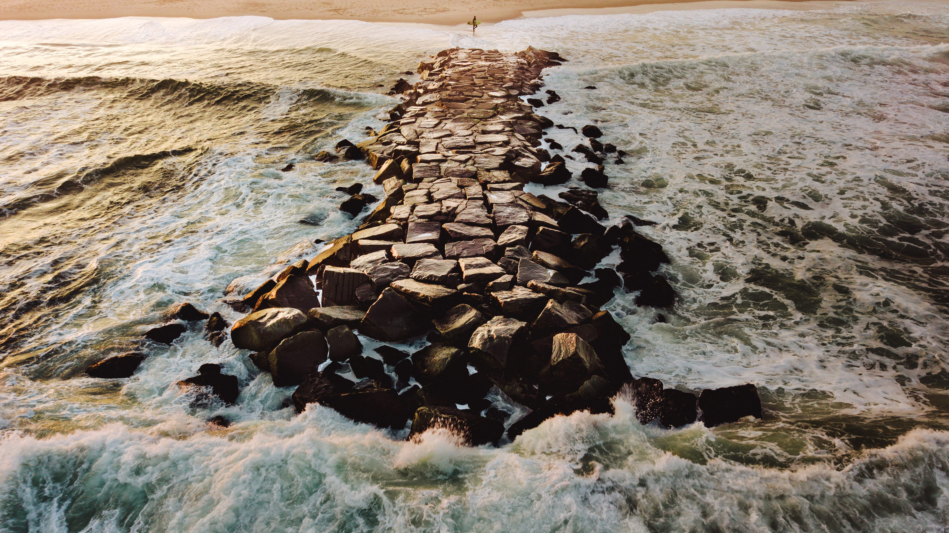 animal, coast, nature, rock, sea waves, pebble, pathway, 4K, sea, rocky coastline, bird, scenics - nature, solid, land, walkway, no people, path, aquatic sport, HD Wallpaper