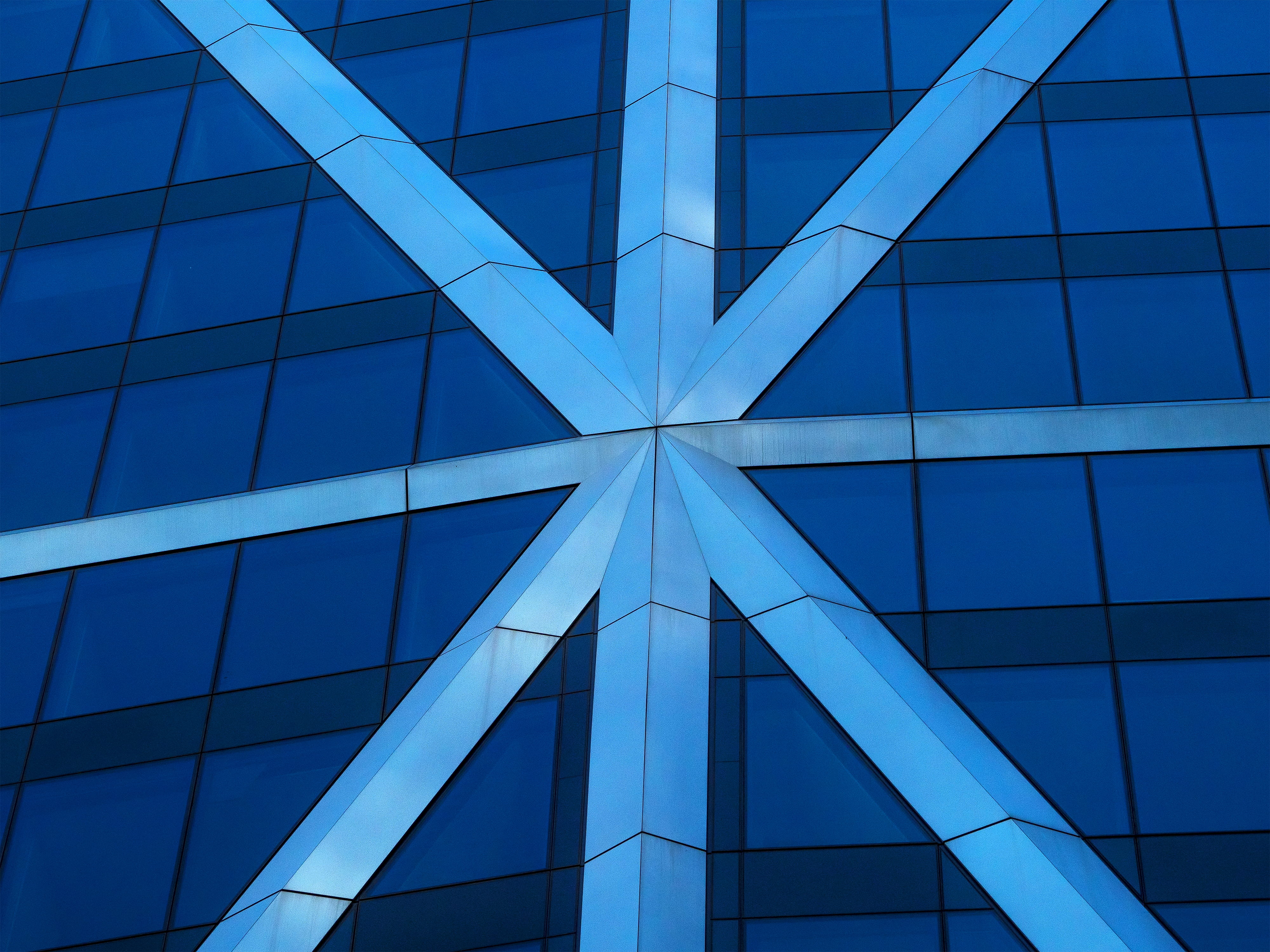 glass, backgrounds, cross, reflection, white, modern, lighting, city, construction, triangle, no people, intersection, ornament, geometric shape, road, HD Wallpaper