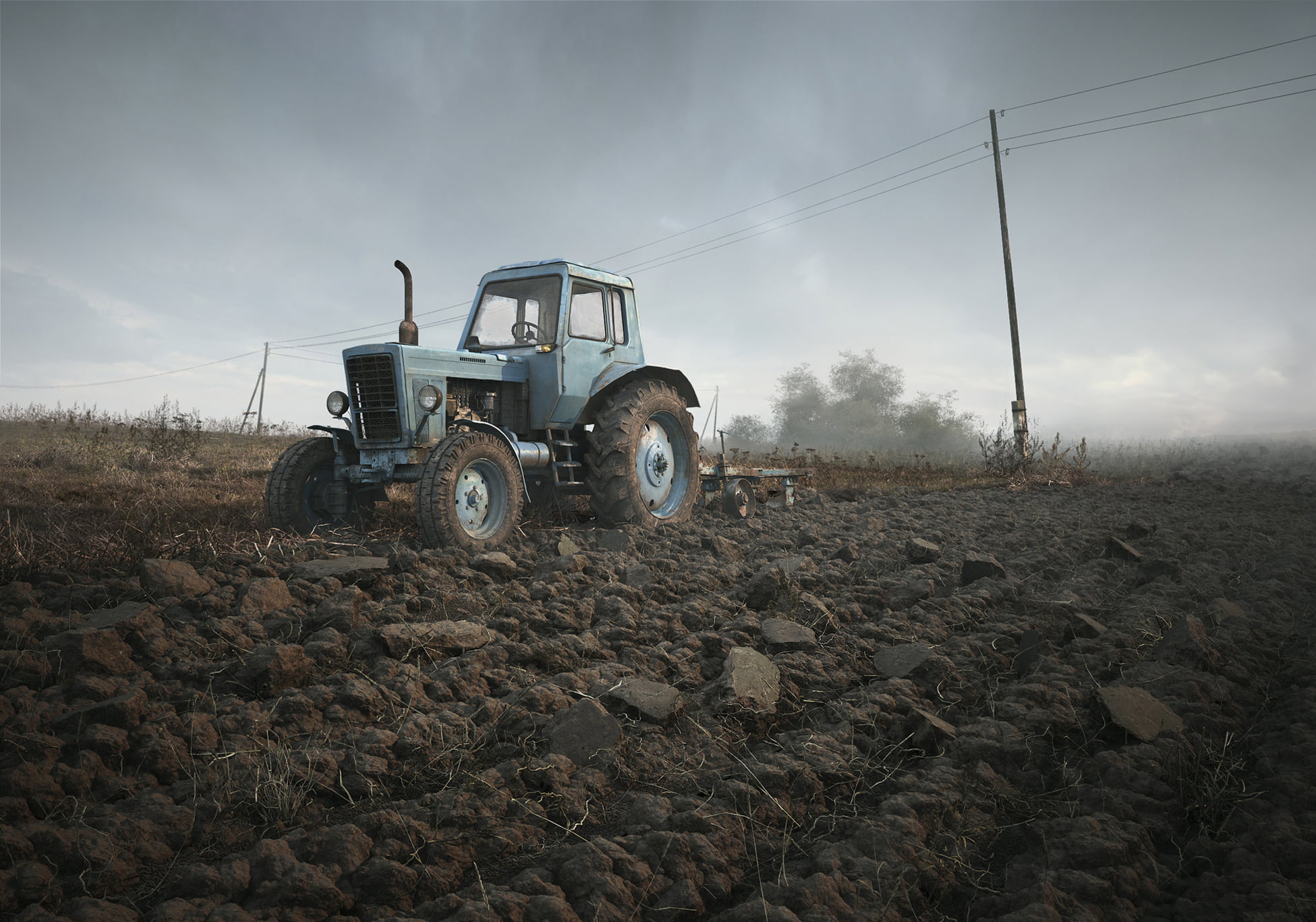 crop, planting, gray, agricultural equipment, environment, harvesting, transportation, agriculture, plow, Belarusian, summer, farm, occupation, land, sky, HD Wallpaper