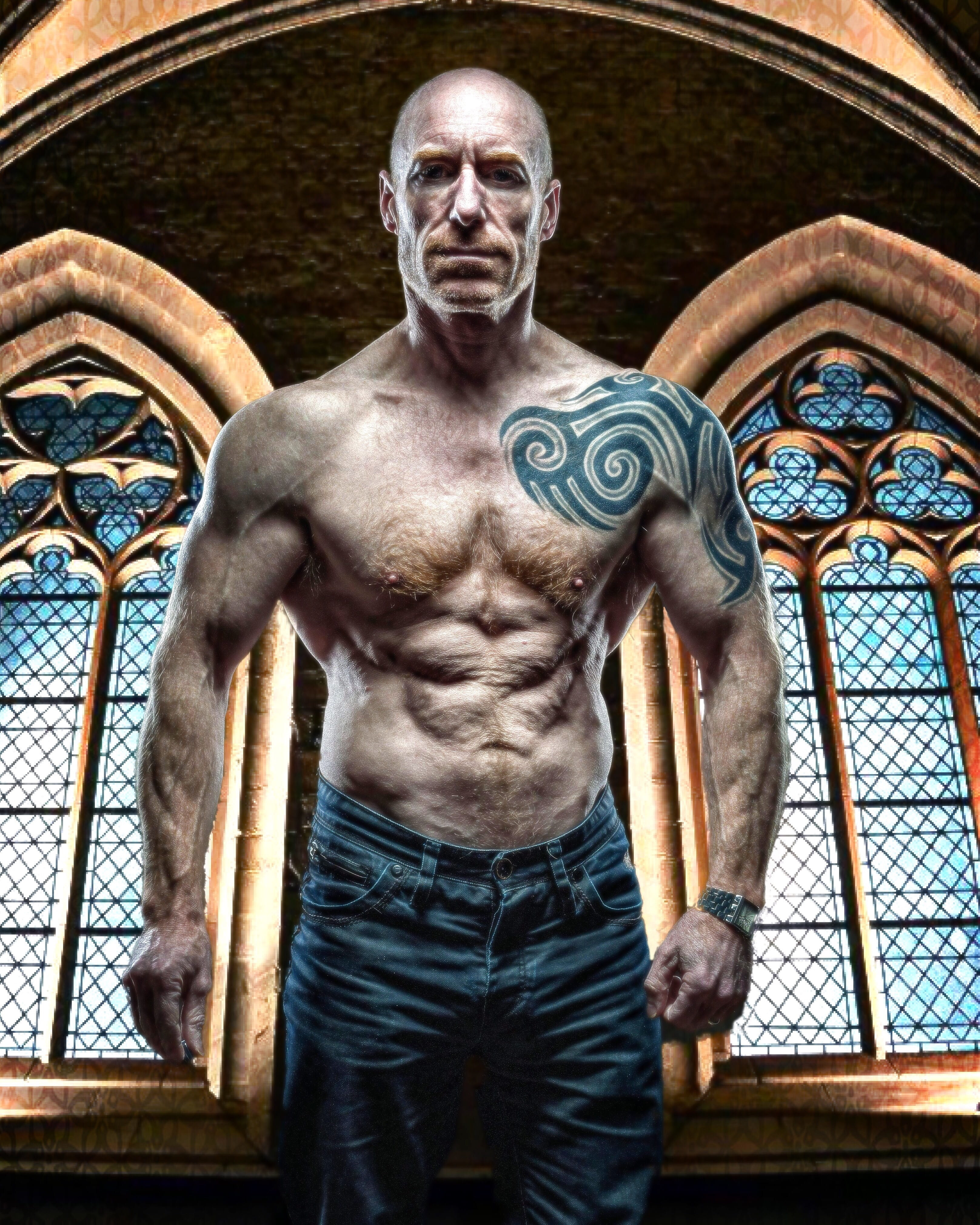 older, dramatic, leisure activity, adult, chest, 4K, elder, portrait, strength, pose, caucasian, tattoo, architecture, real people, serious, looking at camera, Phone HD Wallpaper
