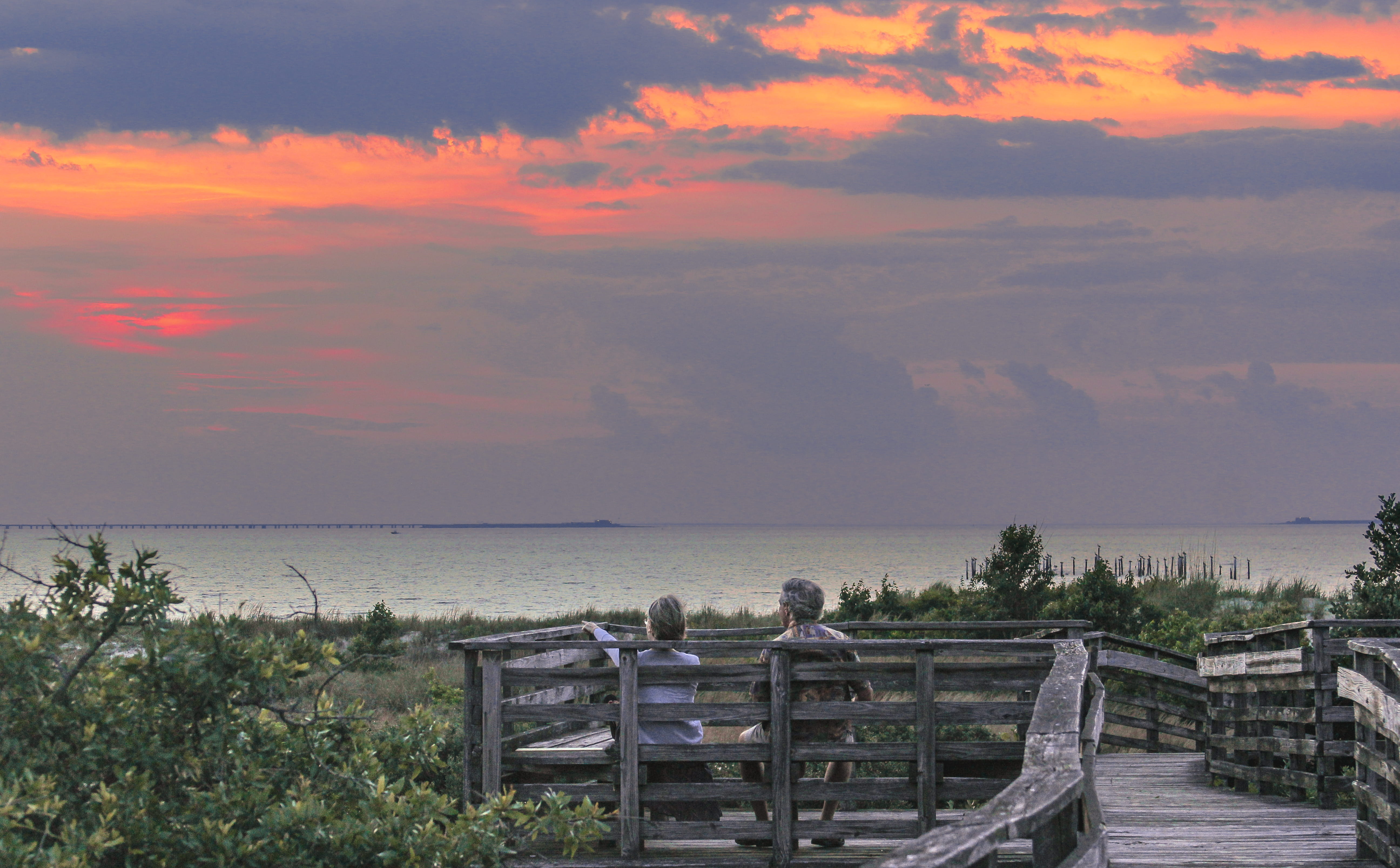 sunset, no people, tranquility, landscape, architecture, outdoors, walk way, land, virginia, tranquil scene, horizon, sky, love, old love, sunrise, water, HD Wallpaper