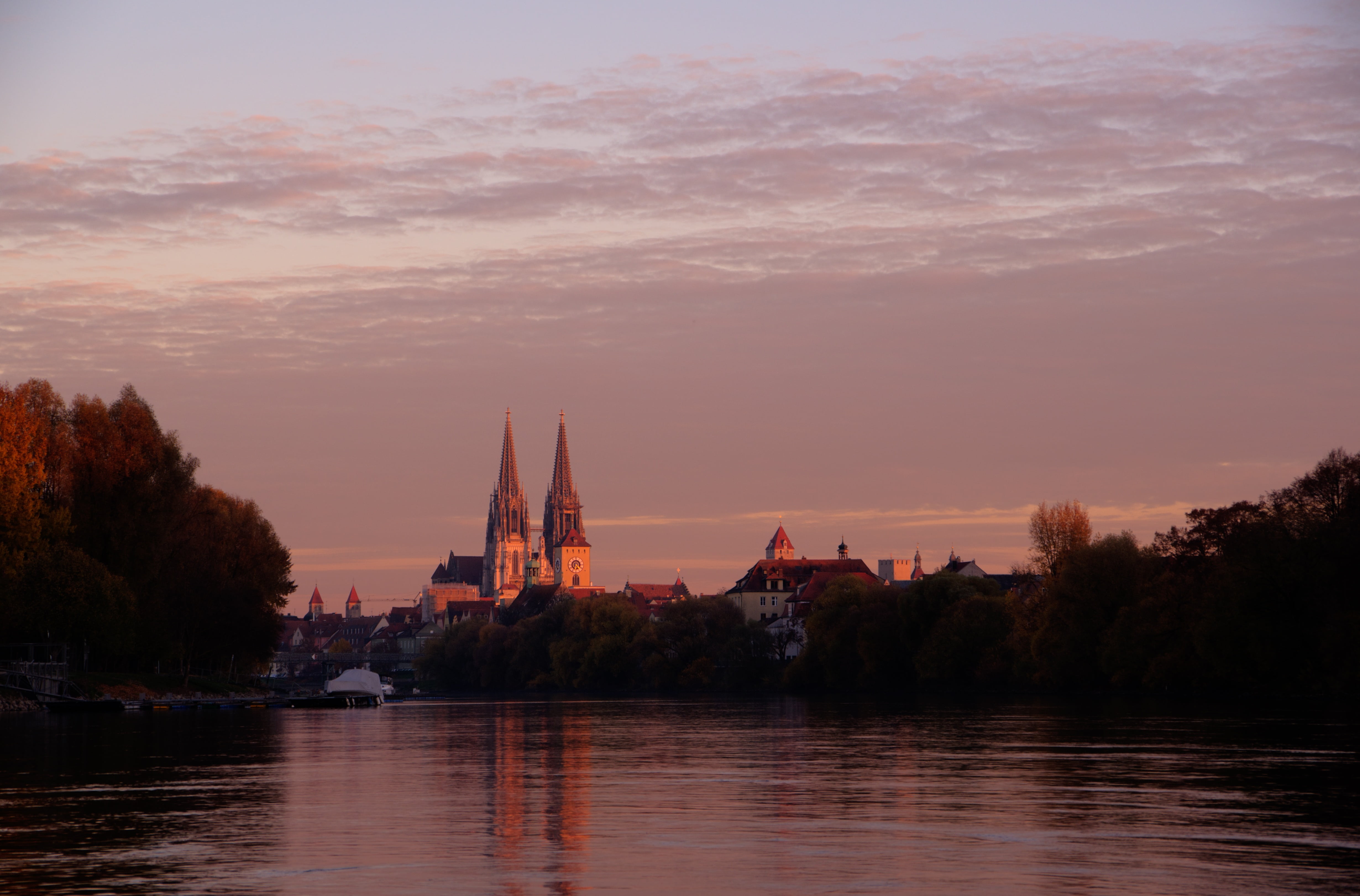 city, river, building exterior, germany, evening, panorama, abendstimmung, travel, spirituality, belief, sunset, religion, sky, architecture, transportation, HD Wallpaper