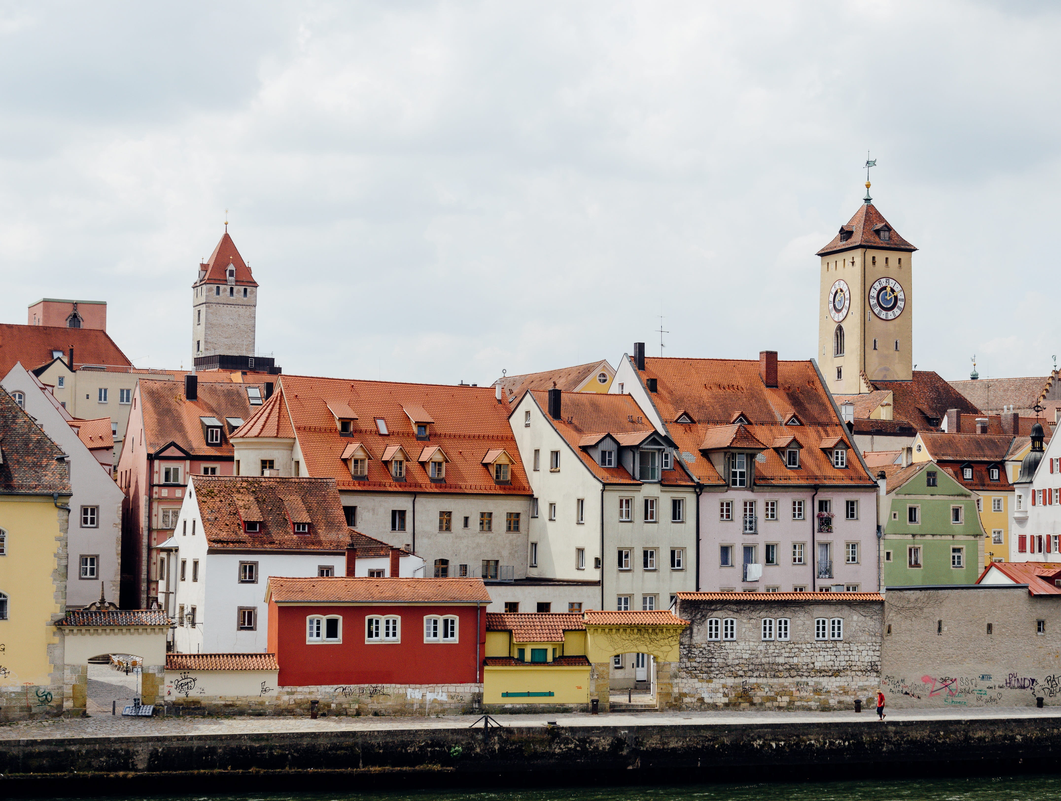 danube, nature, cloud - sky, summer, religion, outdoors, bavaria, niederbayern, sky, 4K, town, roof, window, landscape, germany, clock tower, building exterior, HD Wallpaper