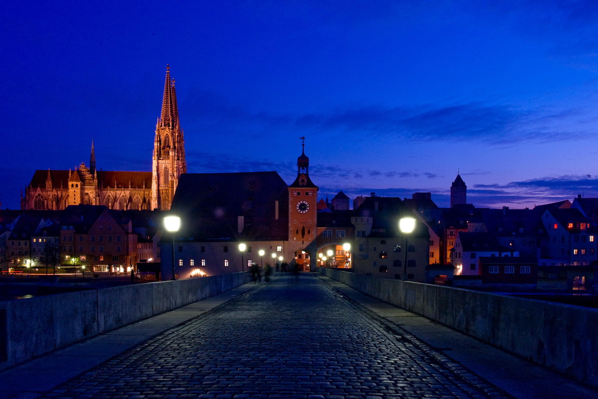 1080P, bridge, the city, Bayern, Regensburg, Germany, photo, night, HD Wallpaper