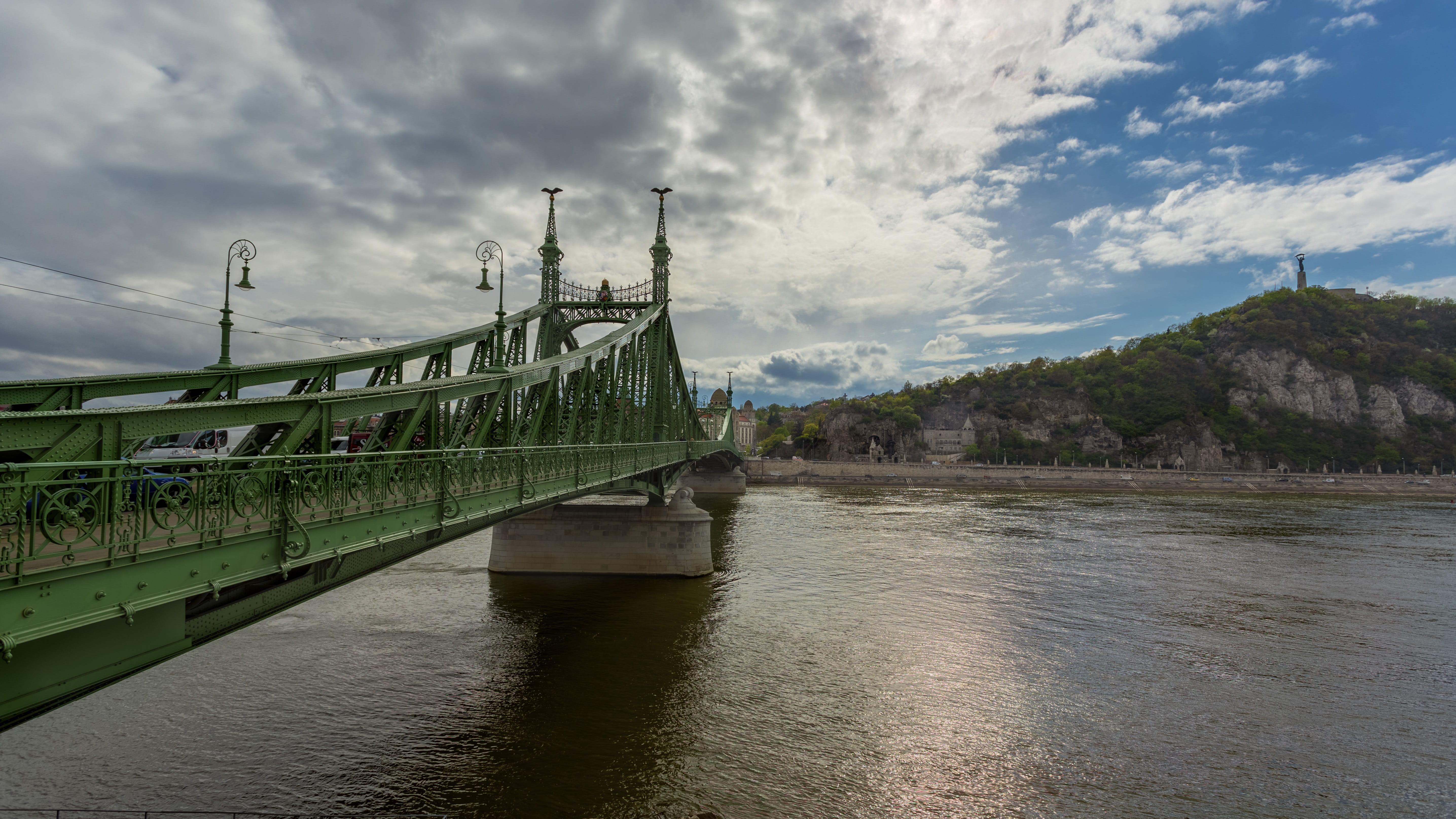 built structure, river, bridge, sky, 5K, transportation, danube, architecture, evening, building exterior, connection, cityscape, outdoors, cloud - sky, HD Wallpaper