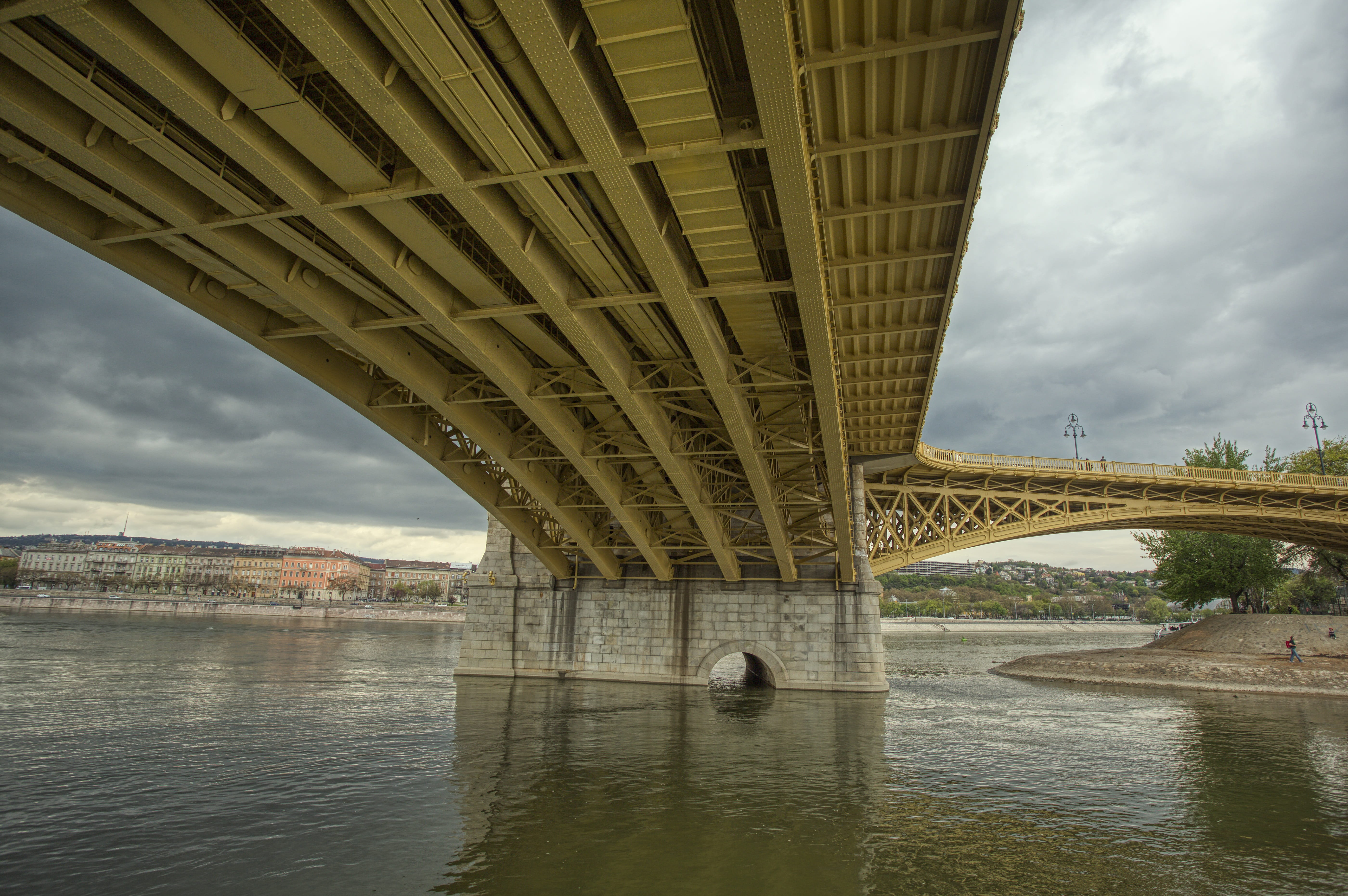 engineering, bridge - man made structure, waterfront, sky, day, building exterior, architectural column, water, bridge, 5K, underneath, outdoors, connection, HD Wallpaper