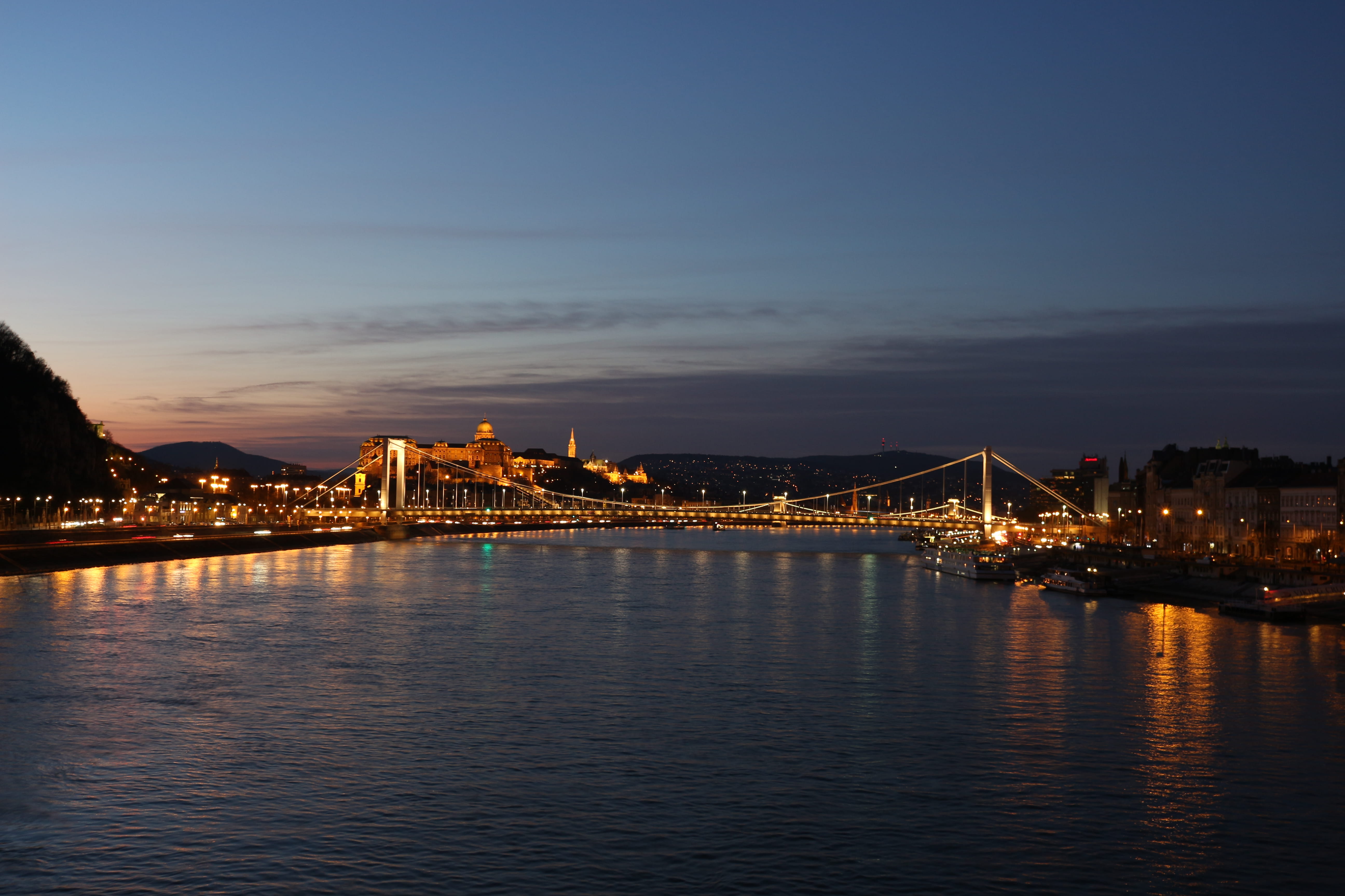 architecture, cloud - sky, building, connection, nature, illuminated, sky, hungary, danube, waterfront, transportation, river, bridge - man made structure, HD Wallpaper