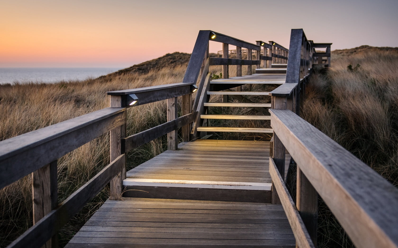 sea, direction, 720P, beach, landscape, pathway, vacations, architecture, water, sunset, wood - Material, bridge - Man Made Structure, dusk, footpath, HD Wallpaper