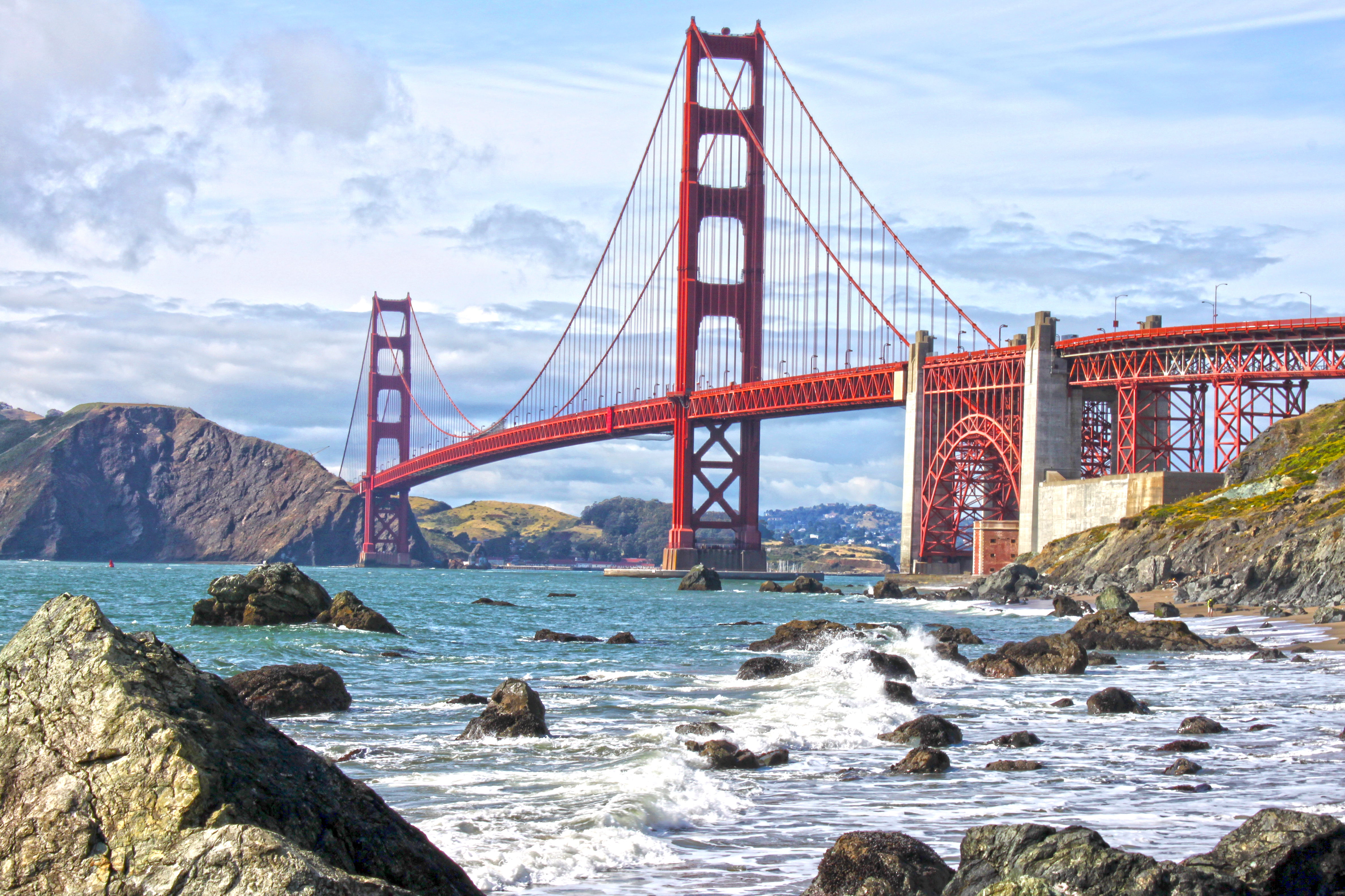 built Structure, day, USA, no People, water, suspension Bridge, pacific Ocean, travel Locations, bridge, traffic, nature, san Francisco - California, connection, HD Wallpaper