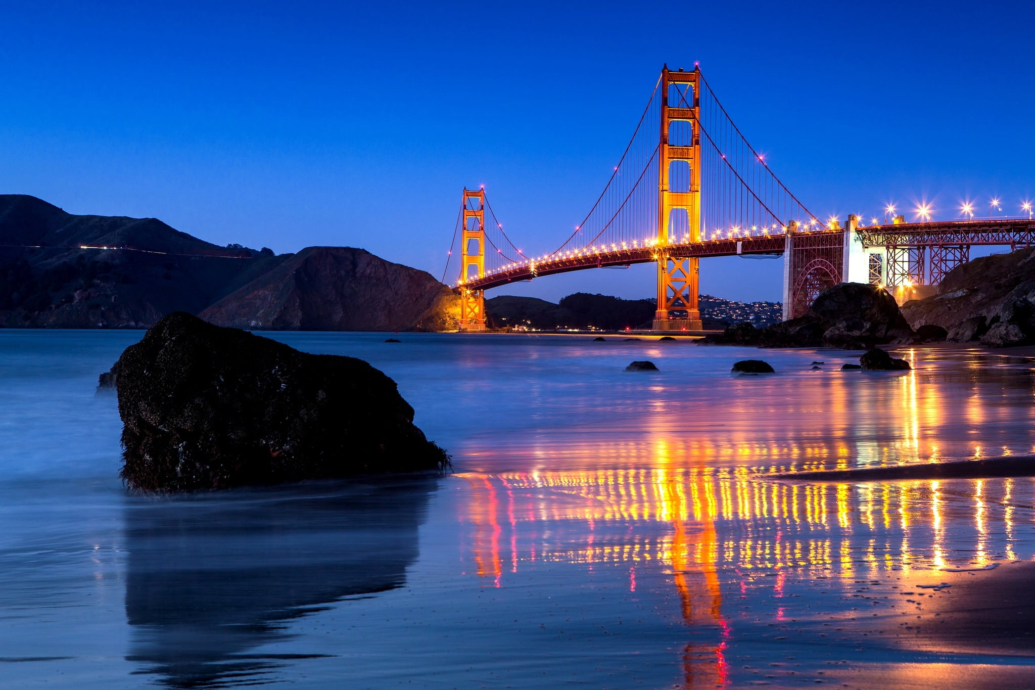 night, built structure, connection, architecture, Golden Gate, transportation, the evening, bridge - man made structure, suspension bridge, stones, waterfront, HD Wallpaper