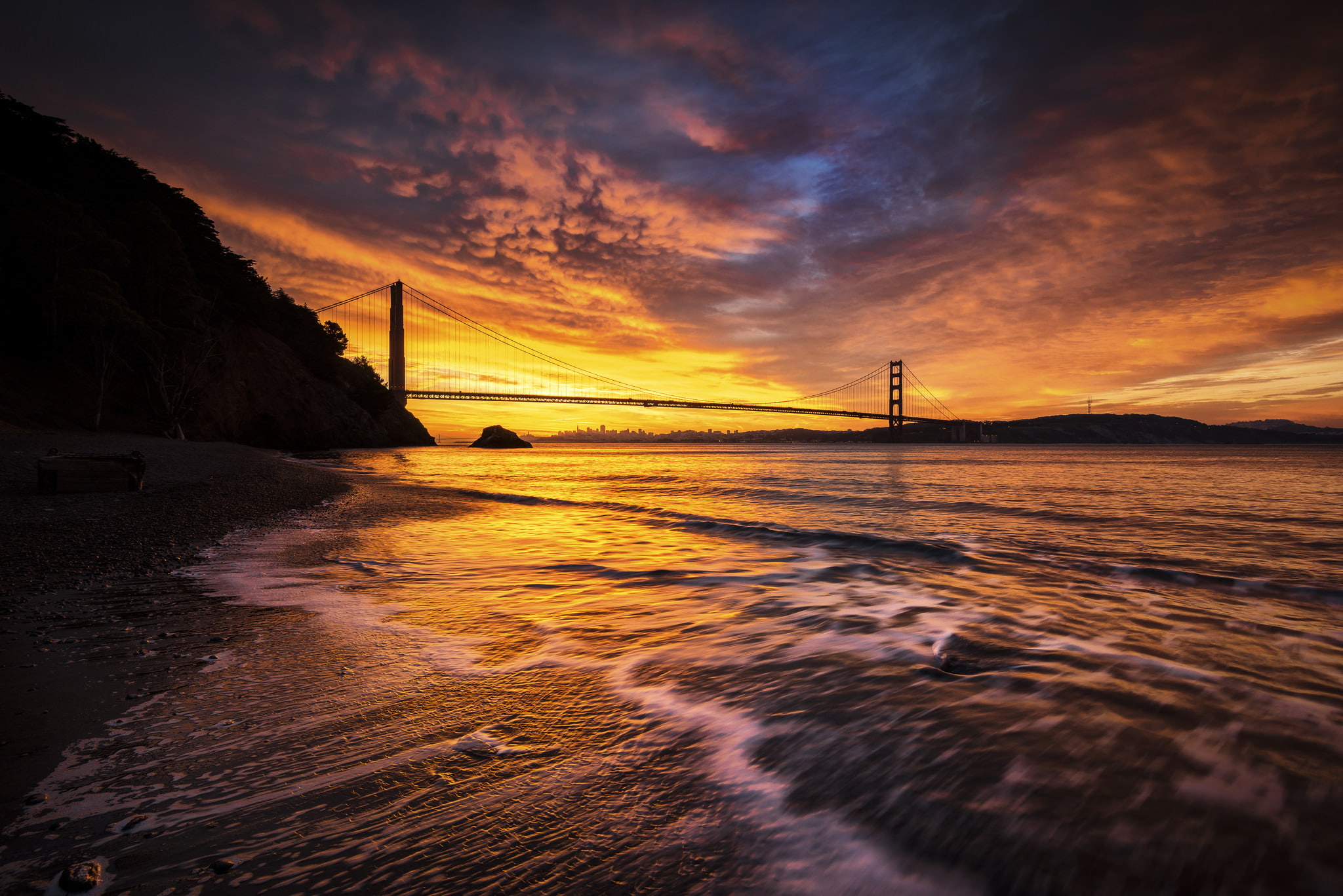 Strait, the sky, Golden Gate, San Francisco, 1080P, bridge, USA, clouds, glow, HD Wallpaper