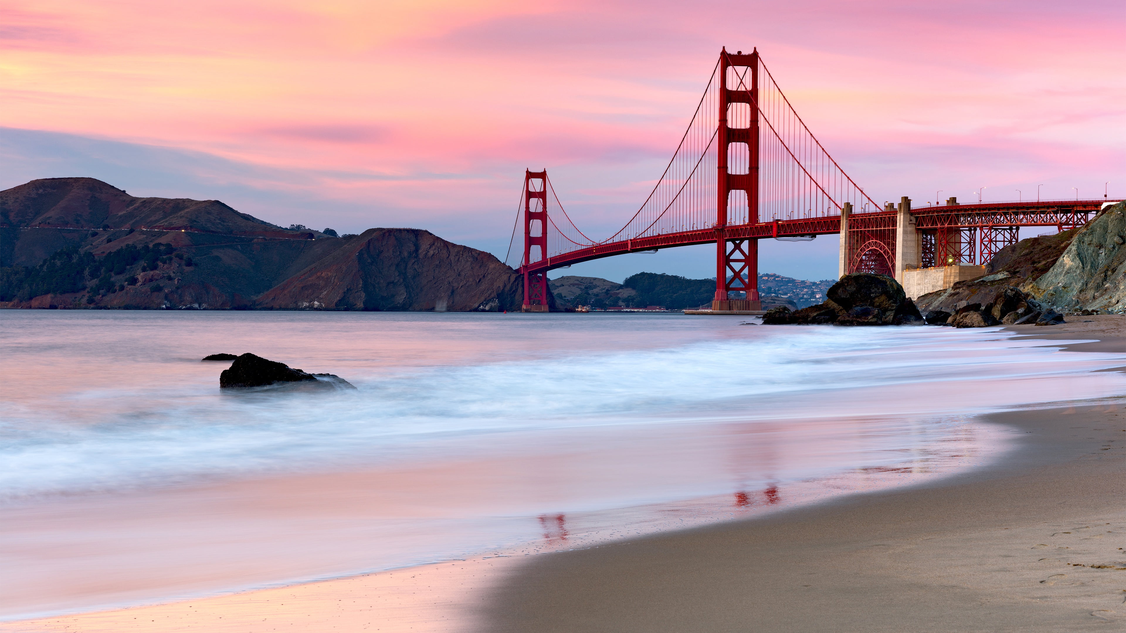 bridge, Strait, sea, Golden Gate, Golden Gate Bridge, San Francisco, sunset, the evening, 4K, HD Wallpaper
