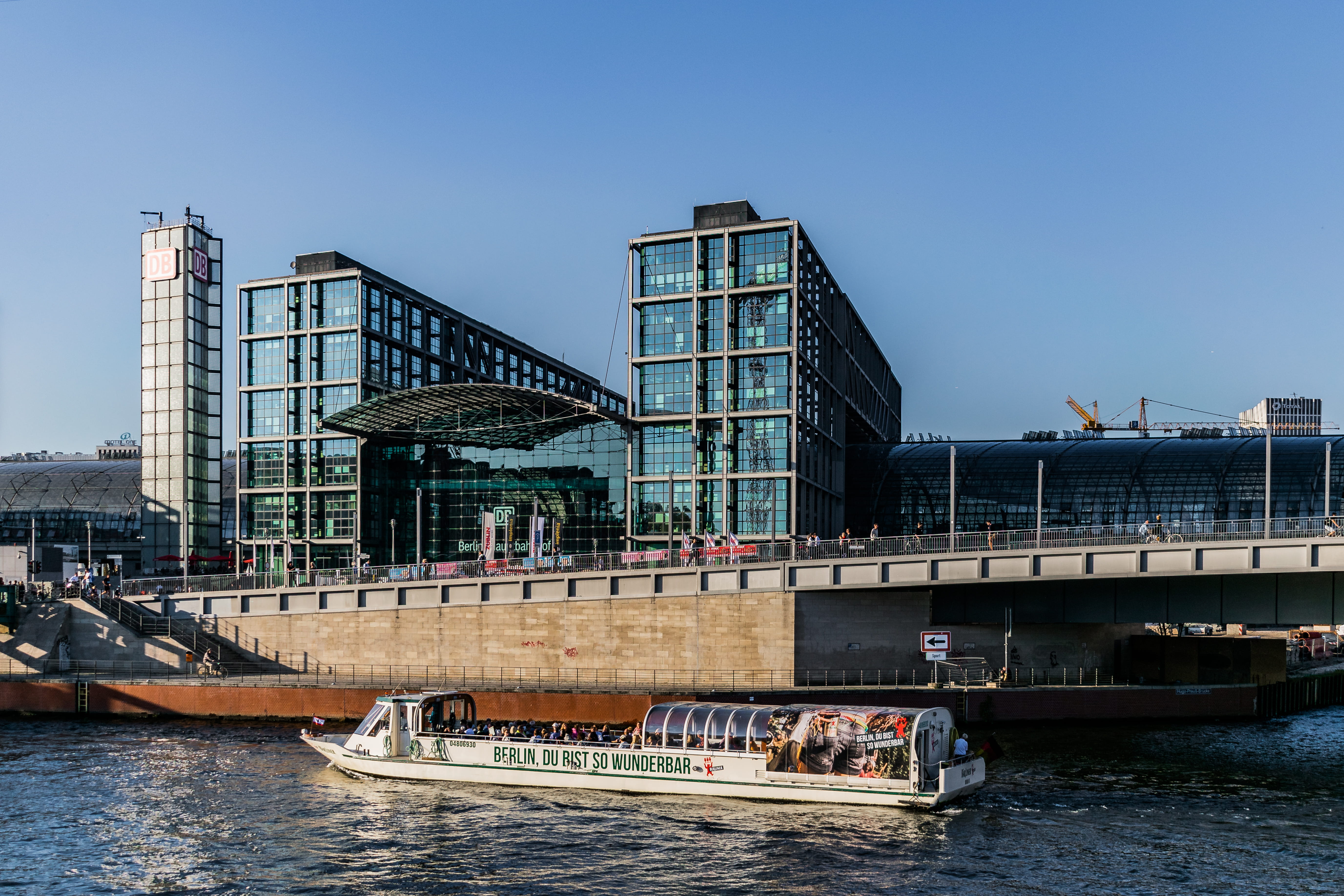 building exterior, bridge, boat, street, bahnhof, transportation, germany, office building exterior, berlin central station, connection, architecture, day, HD Wallpaper
