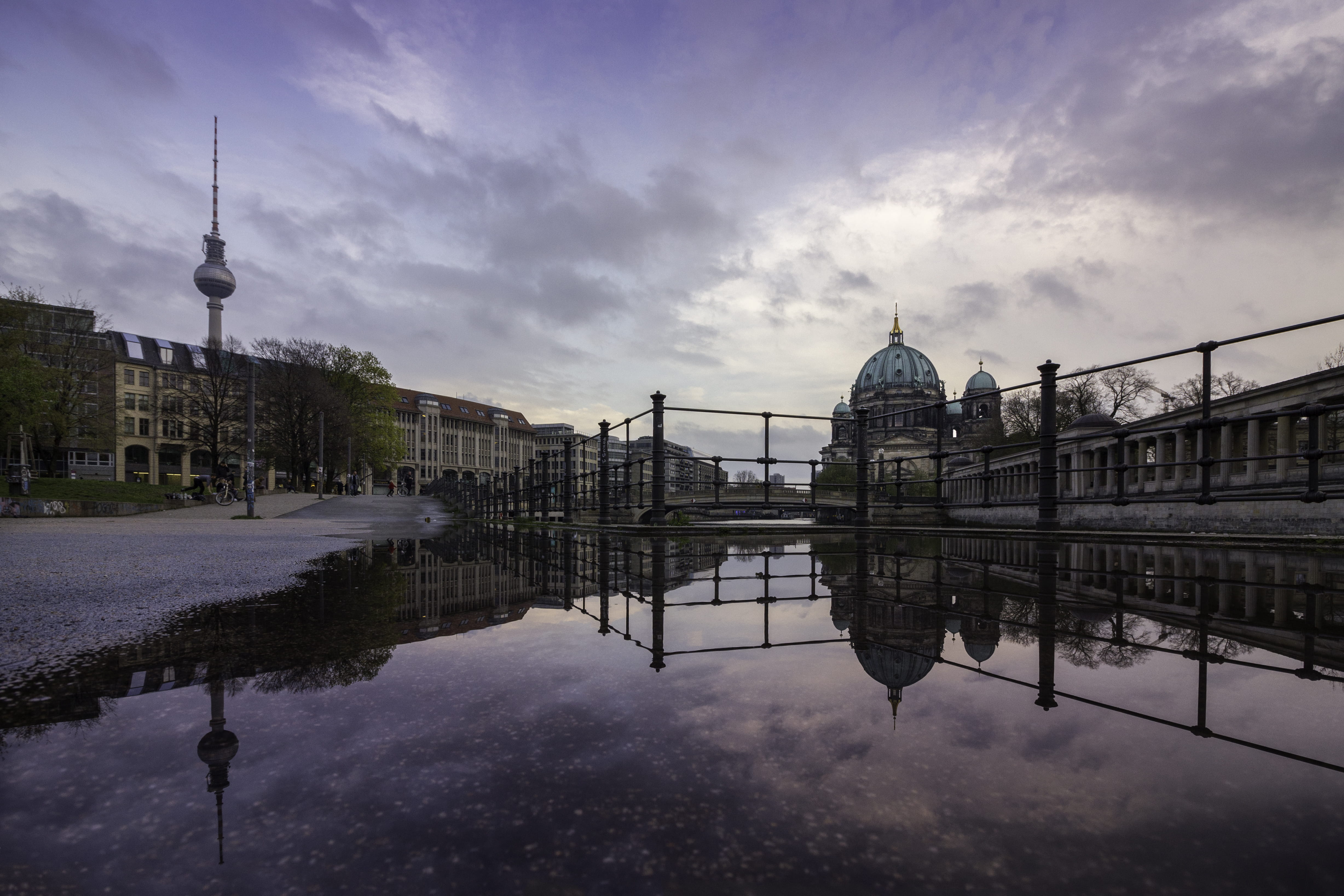 nature, water, berlin, reflection, sky, spree, spire, sun, tourism, 4K, built structure, wide angle, bridge, architecture, sightseeing, building exterior, HD Wallpaper