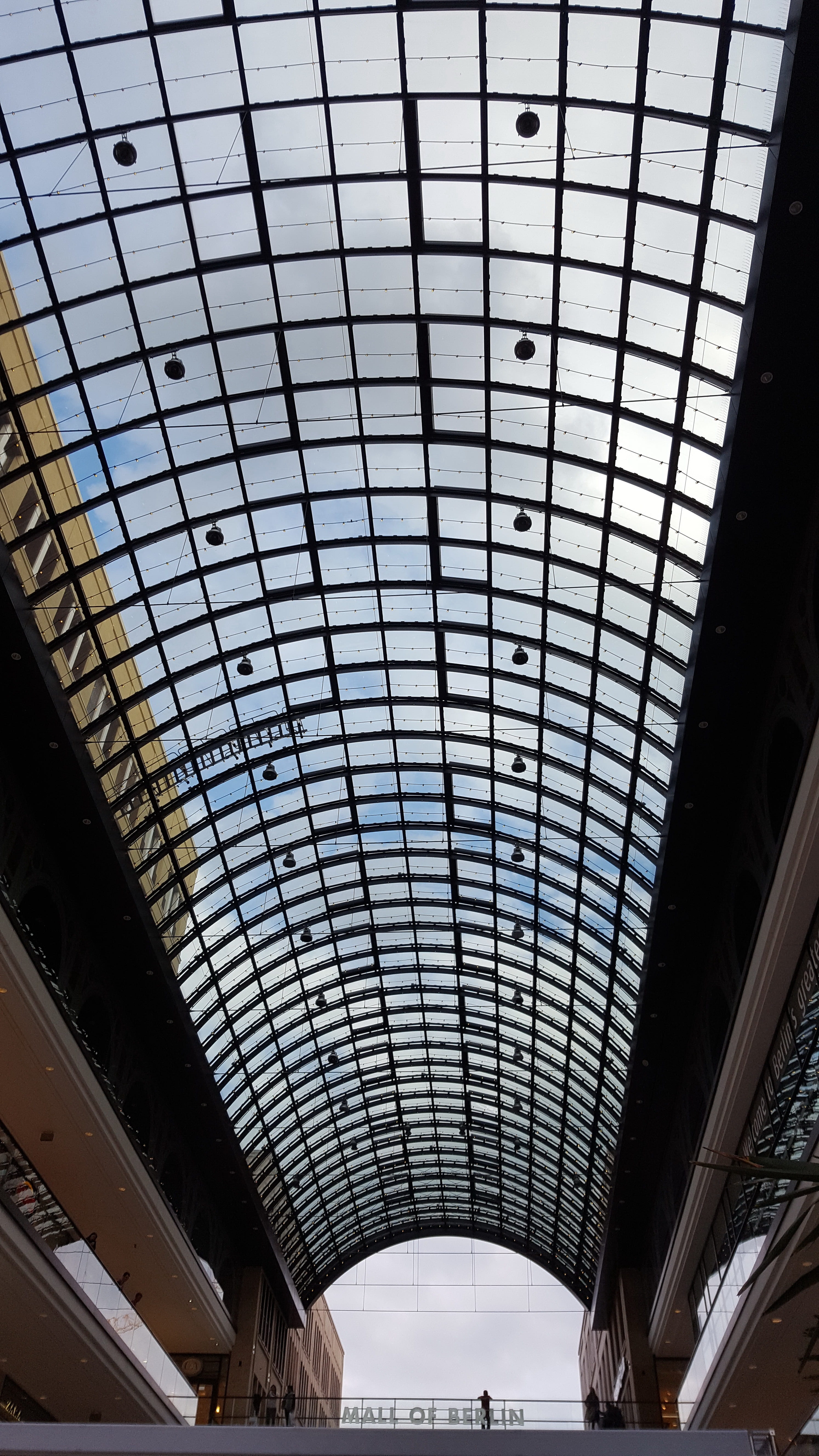 day, city, pattern, berlin, built structure, no people, ceiling, low angle view, architectural feature, shopping centre, transportation, glass - material, Phone HD Wallpaper