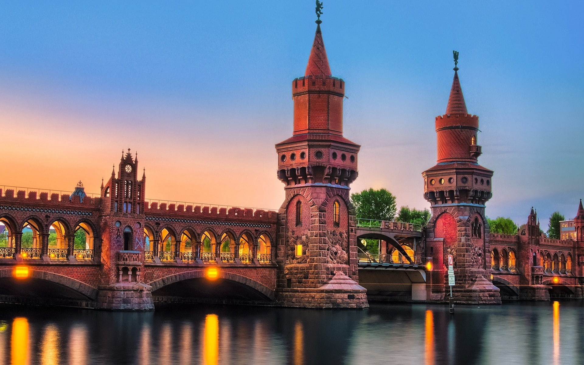 1080P, architecture hdr reflection river bridge oberbaum bridge, bridge - man made structure, transportation, reflection, bridge, city, water, building exterior, HD Wallpaper