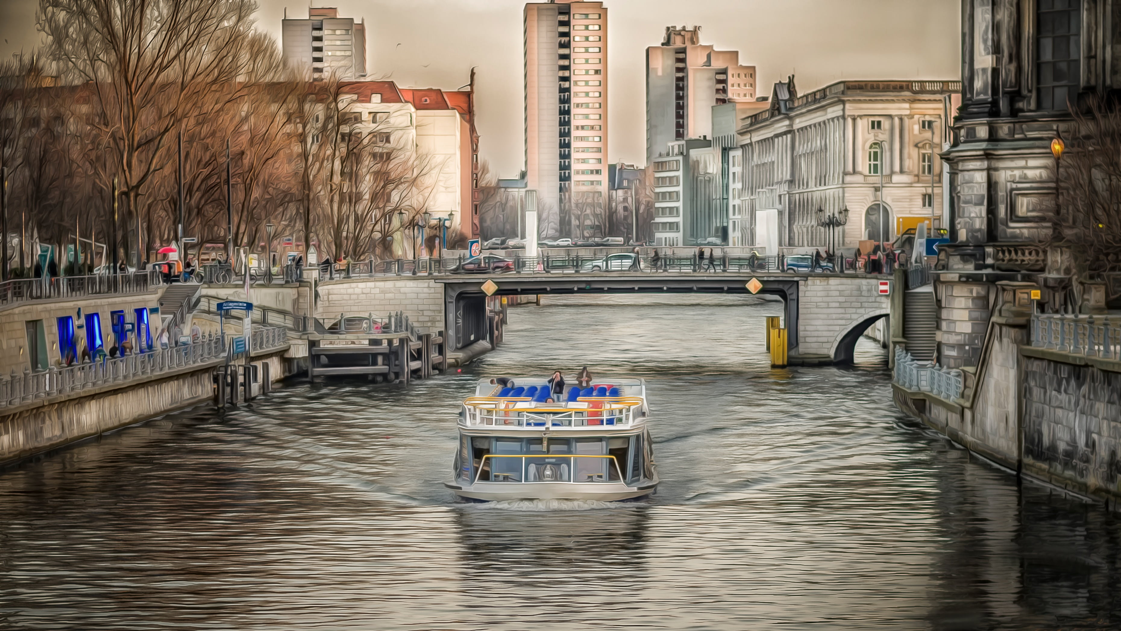 incidental people, bridge, waterfront, no people, residential district, built structure, 2K, city life, canal, boat, mode of transportation, germany, nature, HD Wallpaper