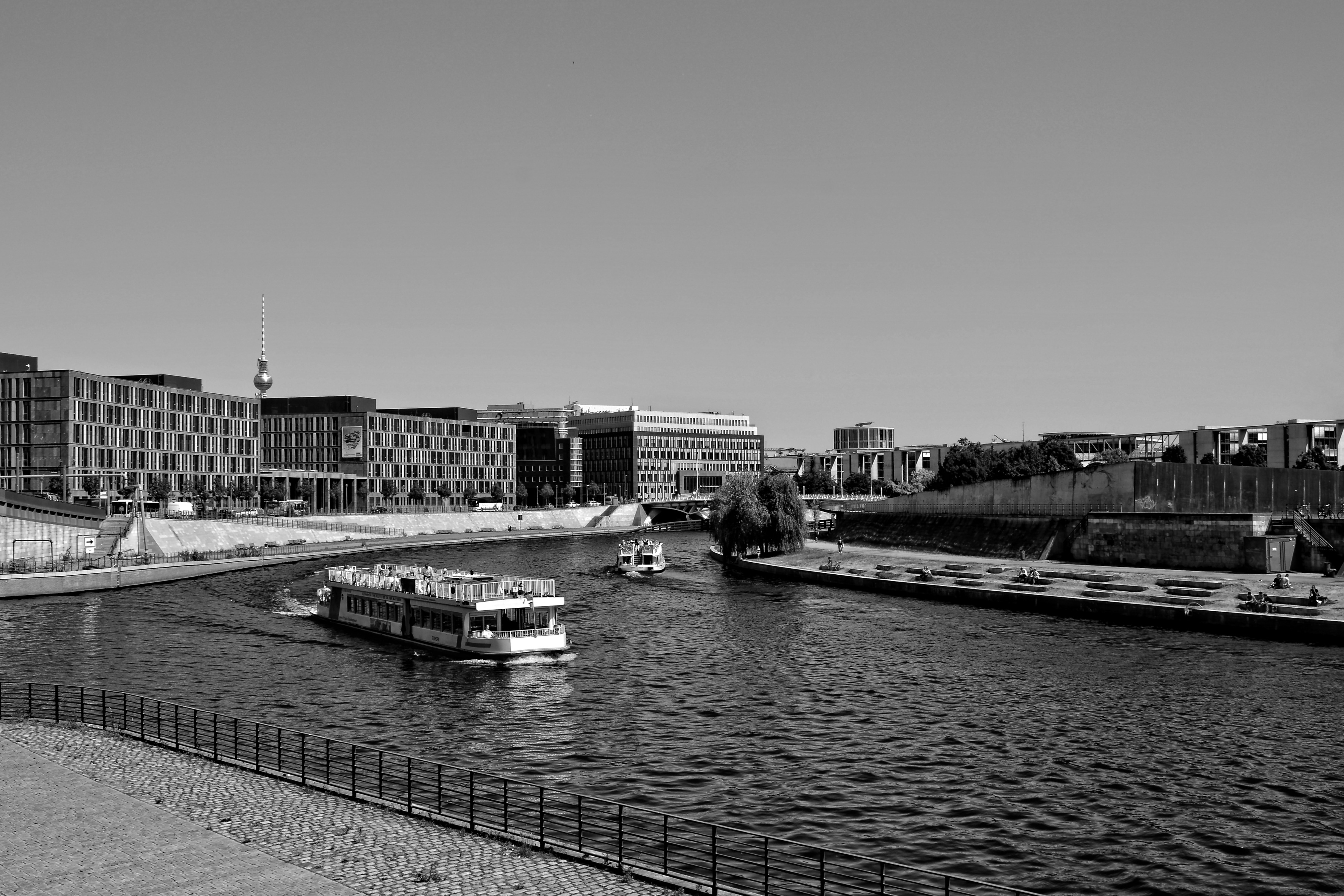 landscape, marina, clear sky, day, homes, transportation, waterfront, architecture, trees, sky, river, passenger craft, ship, 2K, excursion steamer, water, HD Wallpaper