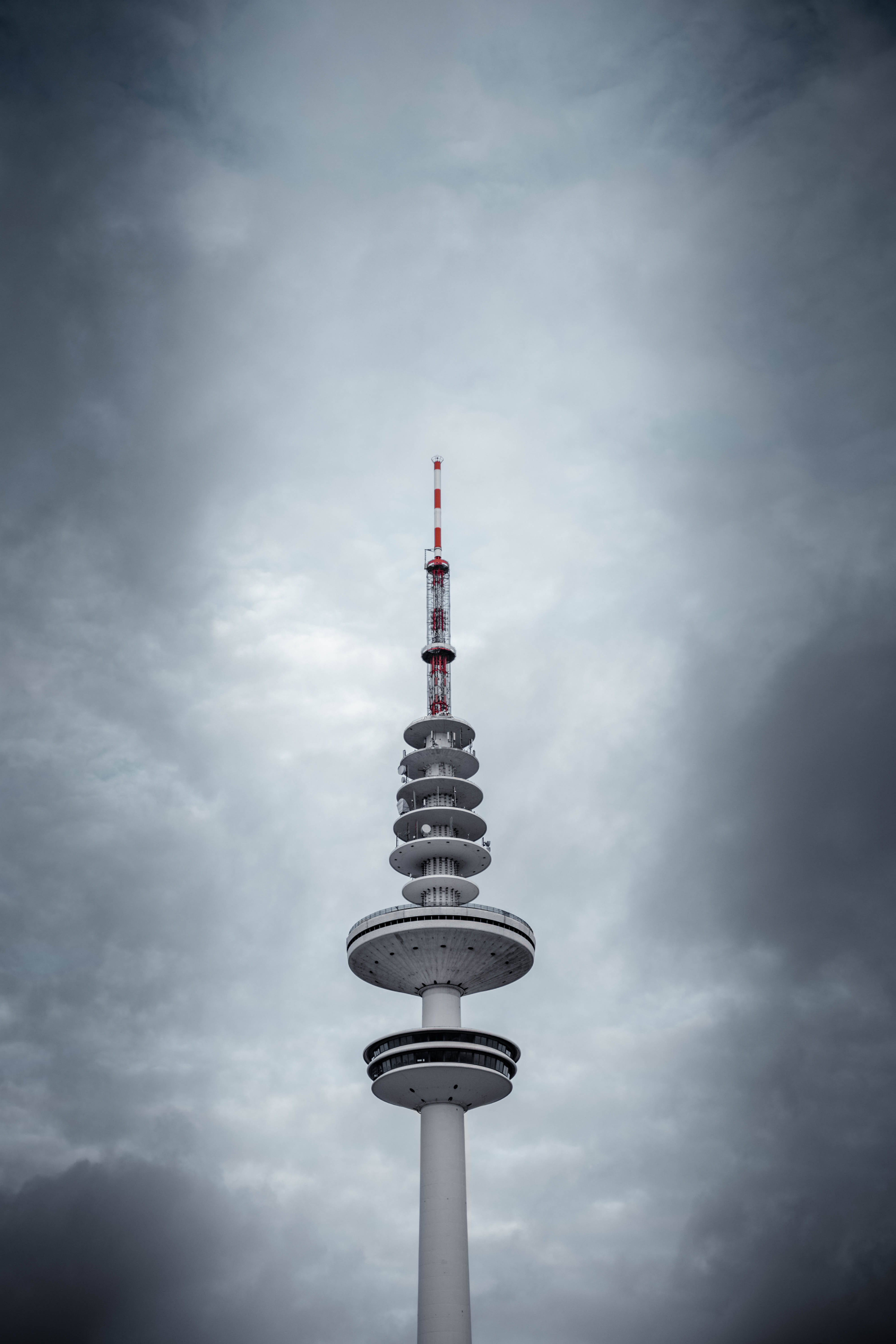 moody, high rise, tourism, steeple, architecture, office building exterior, building, fernsehturm, germany, built structure, hamburg  television tower, Phone HD Wallpaper