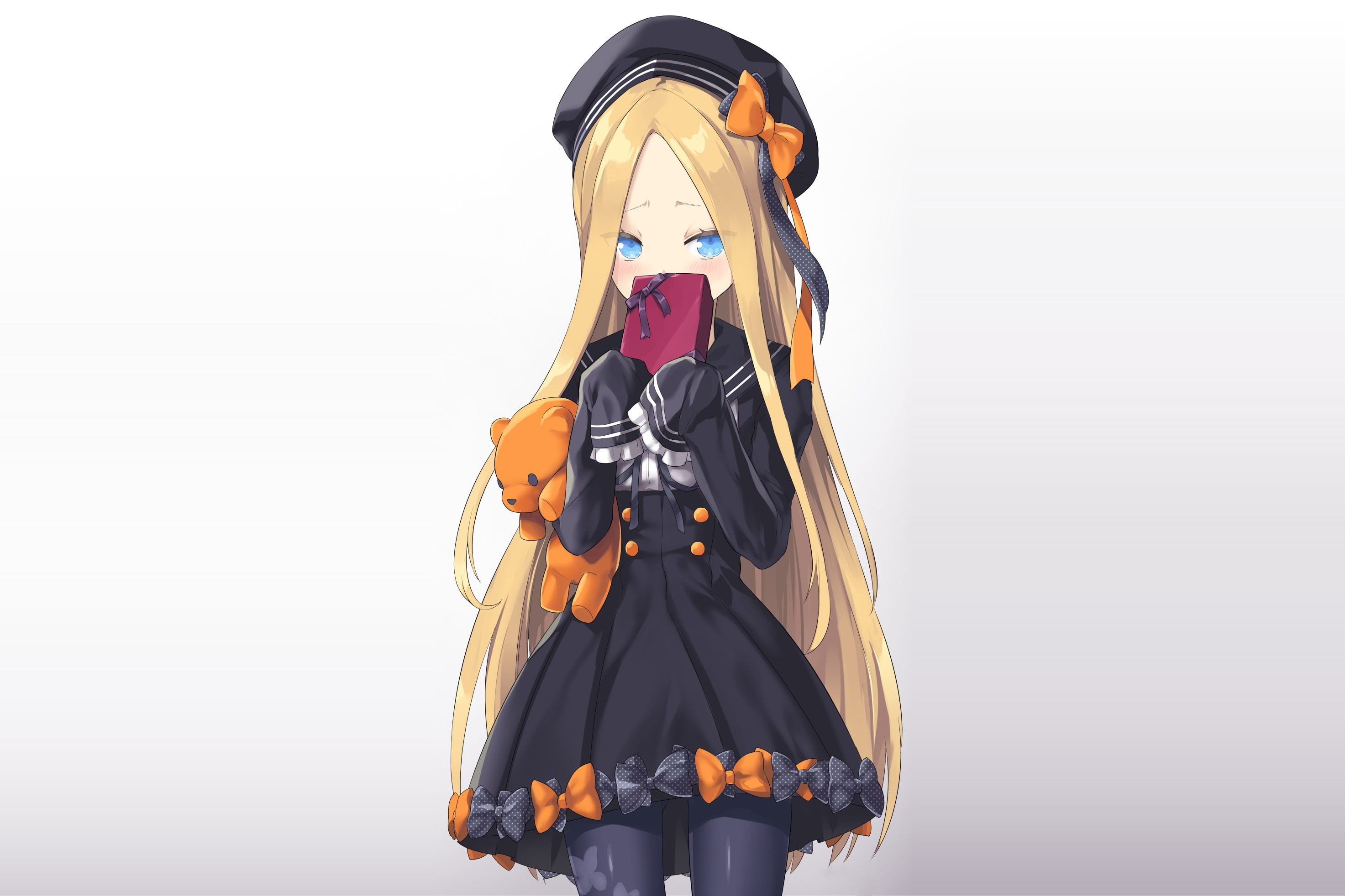fate grand order, front view, cut out, Anime, long hair, adult, indoors, studio shot, samurai, white background, 2K, holding, blonde, obscured face, one person, HD Wallpaper